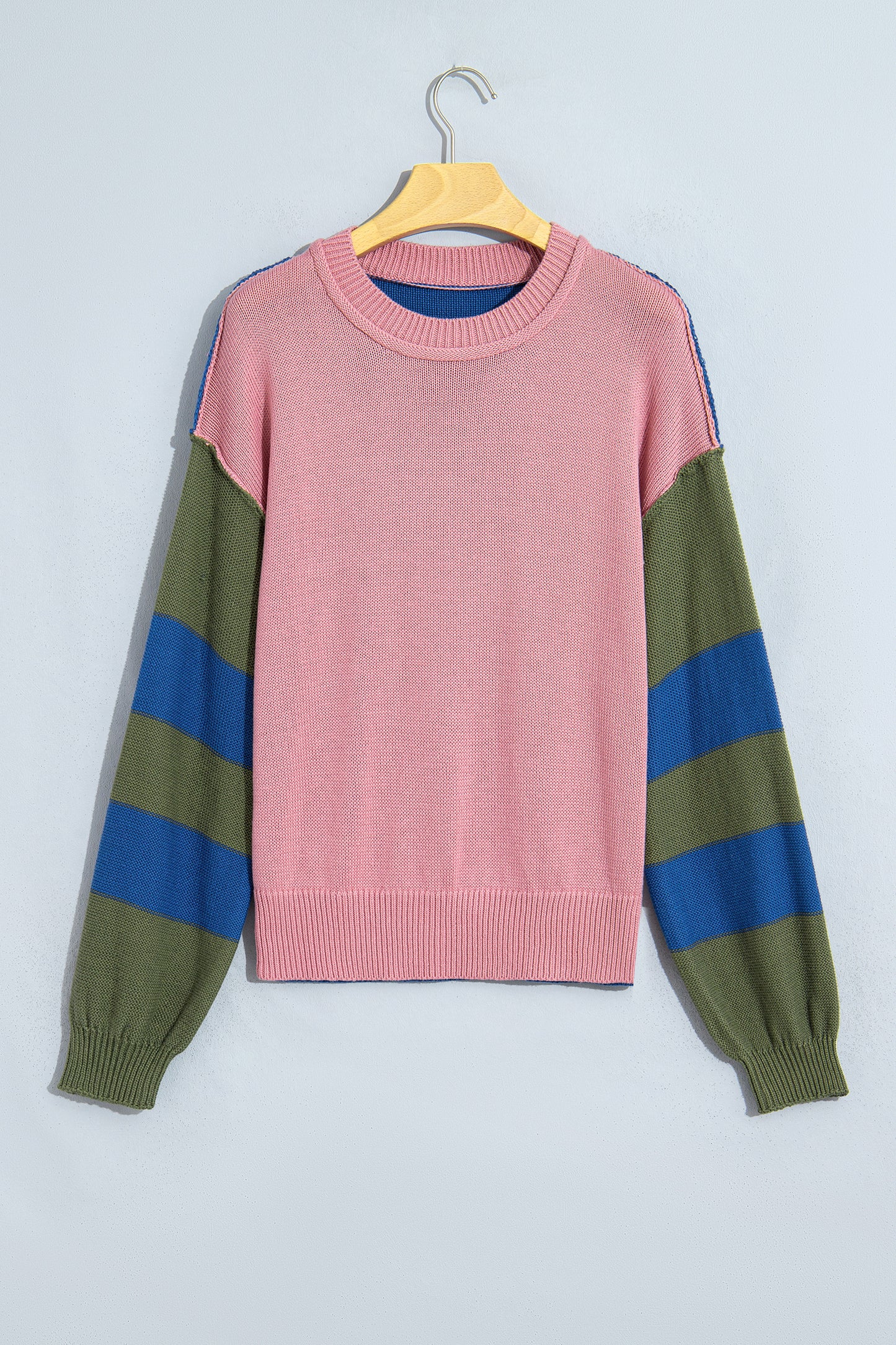 Multicolour Western Colorblock Patchwork Striped Long Sleeve Pullover Sweater