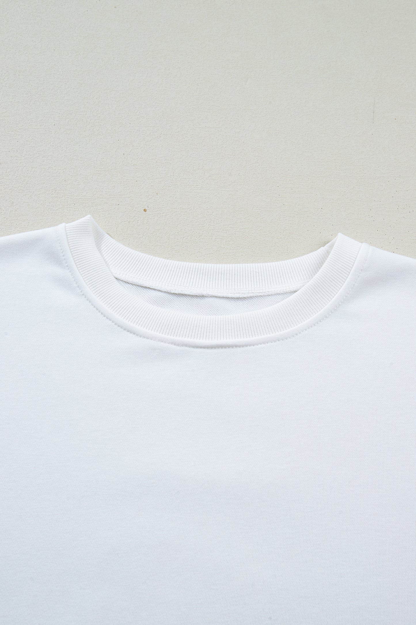 White Solid Color Dropped Shoulder Long Sleeve Top