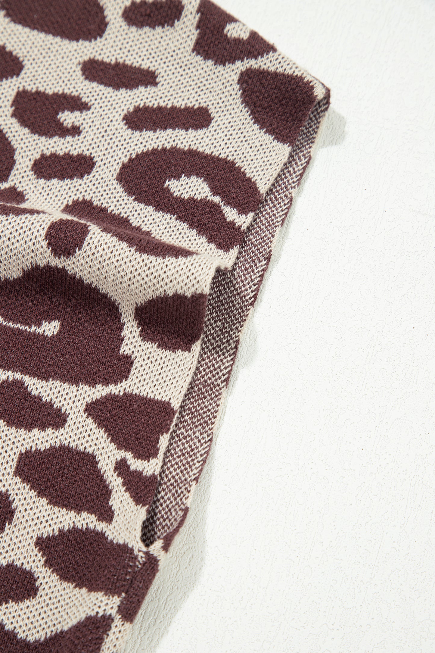 Khaki Leopard Print Short Sleeve Knit Loose Pullover Sweater