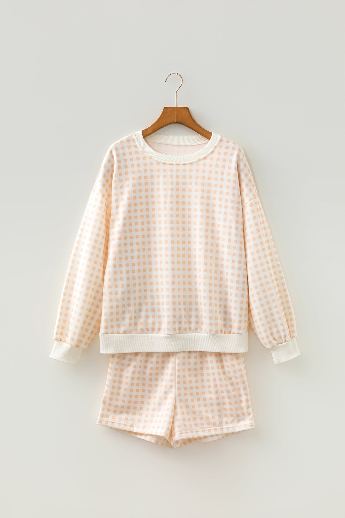 Yellow Plaid Baggy Pullover Drawstring Casual Shorts 2pcs Outfit