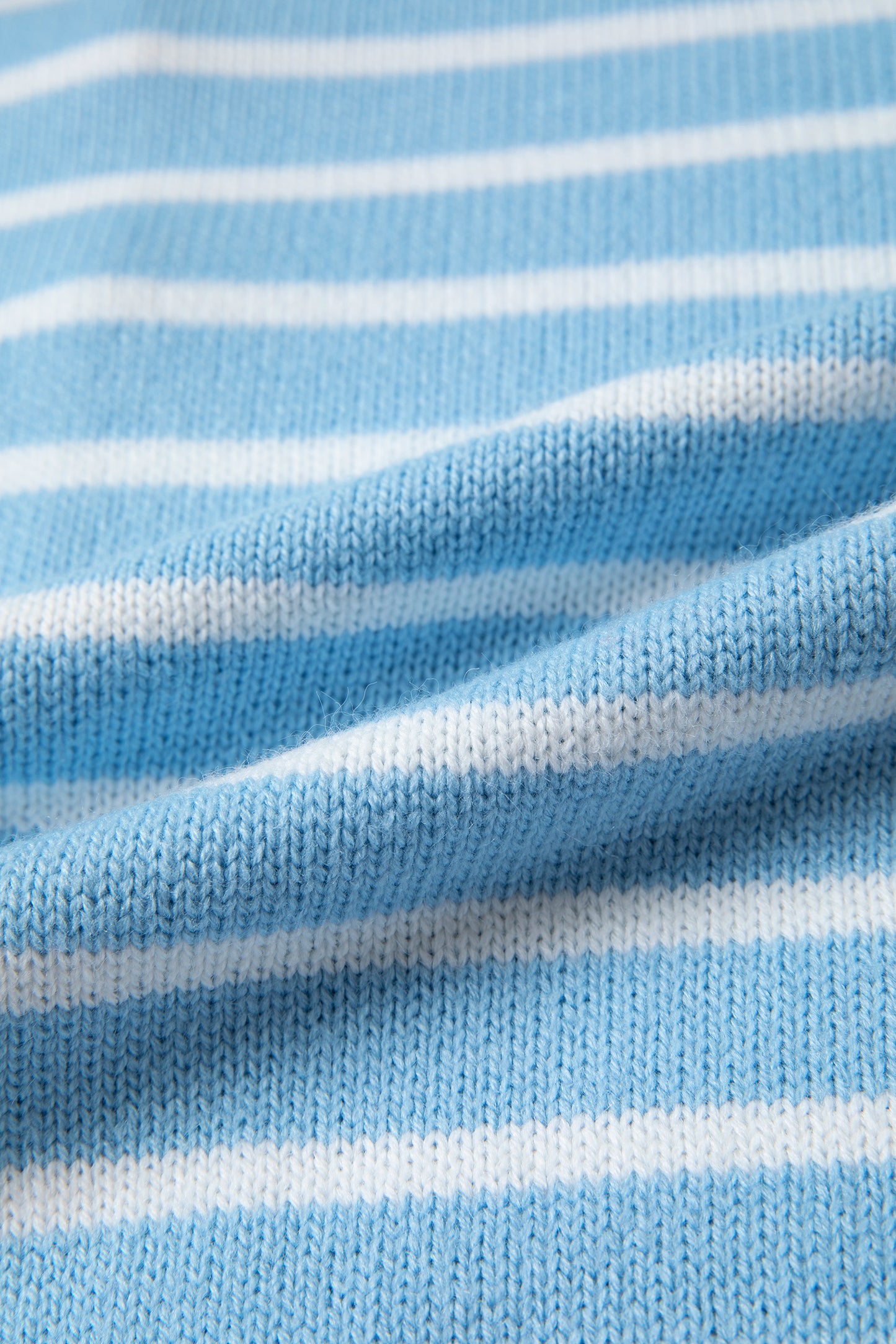 Sky Blue Stripe Contrast Trim Button Down Casual Sweater Cardigan