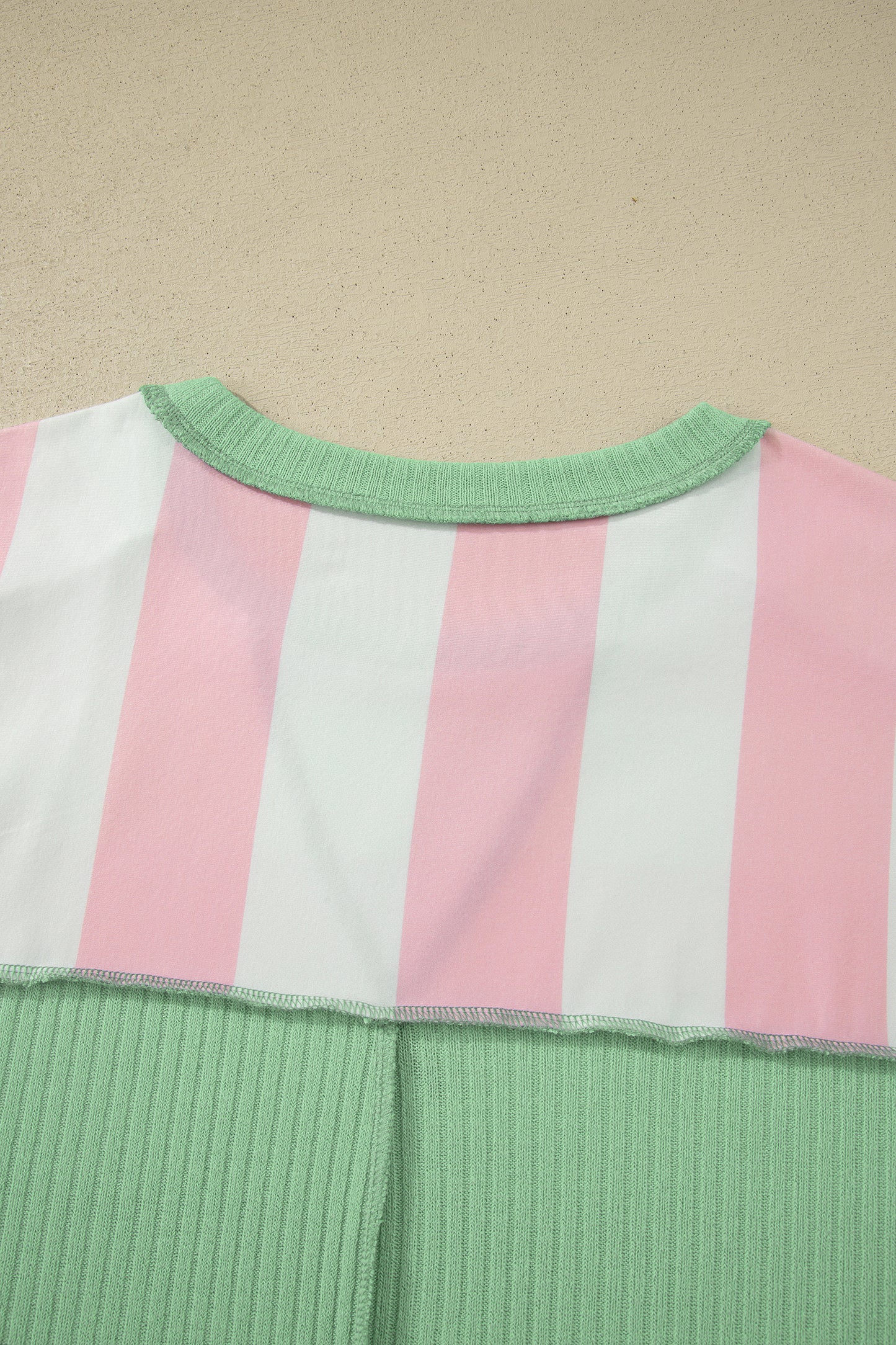 Green Stripe Exposed Seam Ribbed Patchwork Oversized Tee