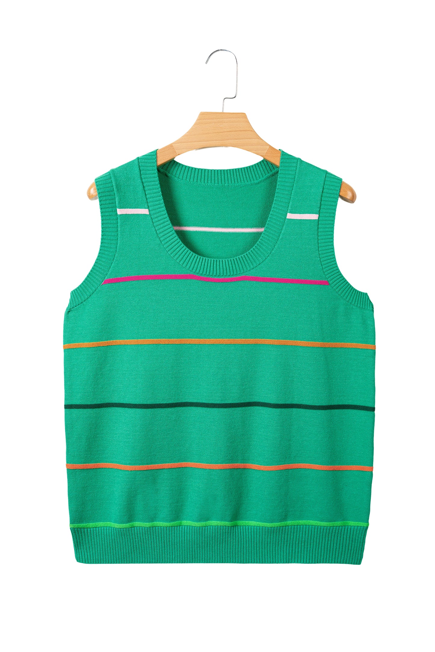 White Stripe Round Neck Knitted Sweater Tank