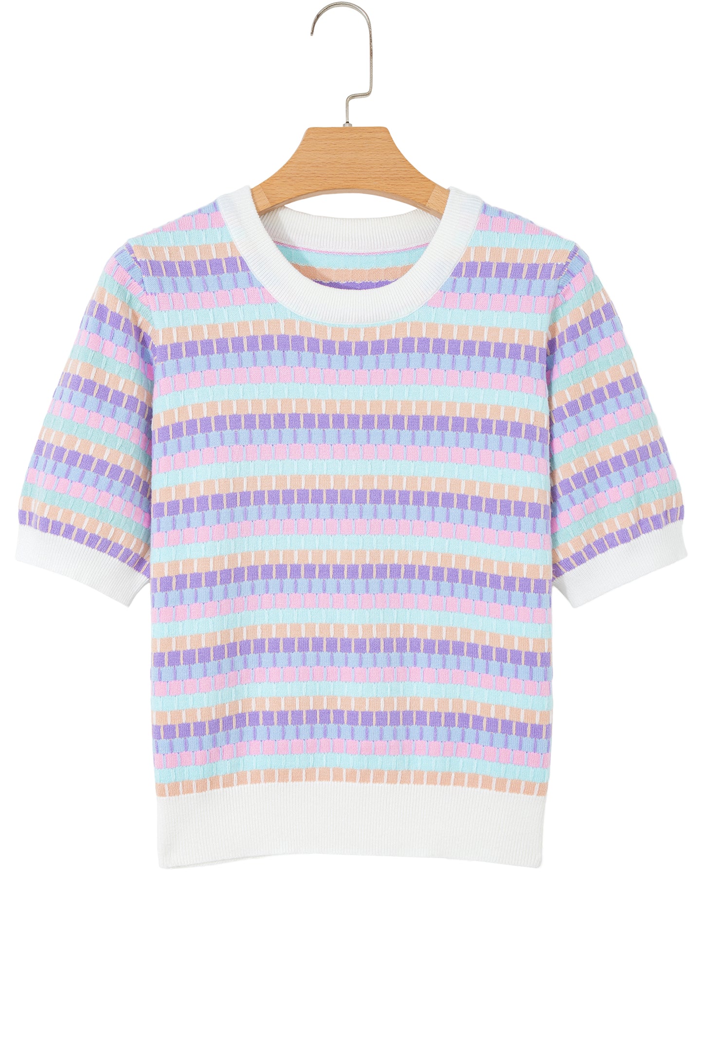 Orange Abstract Striped Knit Short Sleeve Sweater