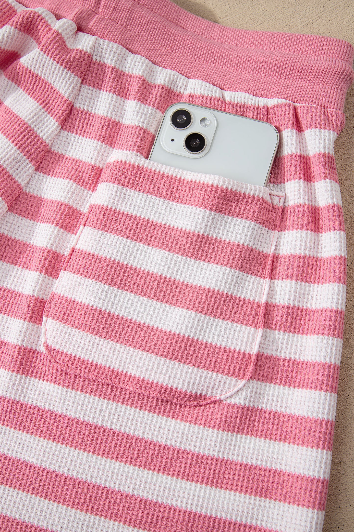 Green Stripe Puff Short Sleeve T Shirt Matching Shorts Set