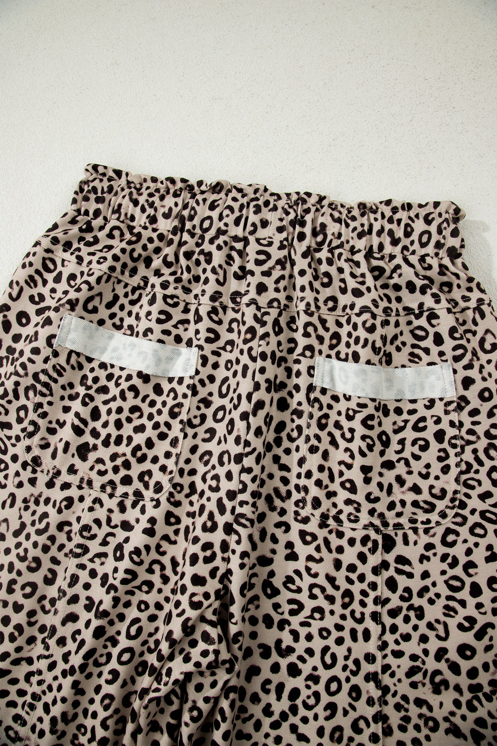Khaki Animal Print Wide Leg Terry Knit Pants