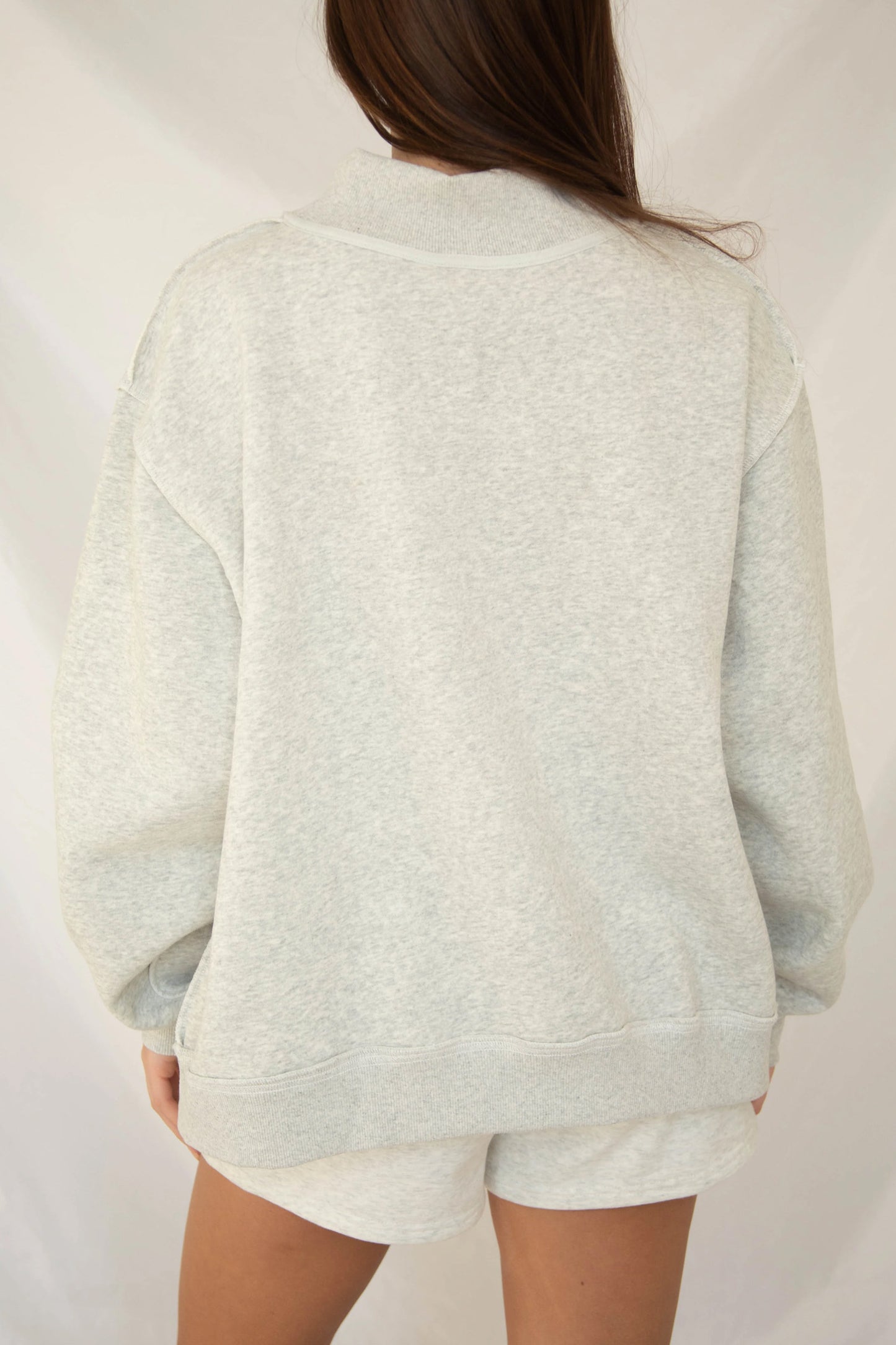 Gray High Neck Polka Dot Slogan Printed Baggy Sweatshirt