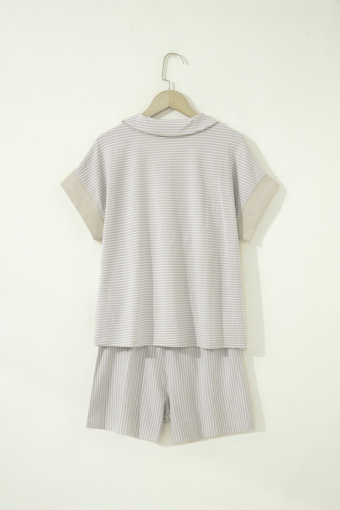 Pink Stripe Dolman Sleeve Polo Shirt and Drawstring Shorts Set