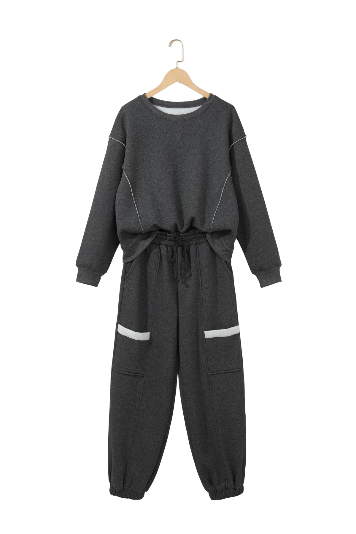Carbon Grey Solid Colorblock Jogger Pants Set