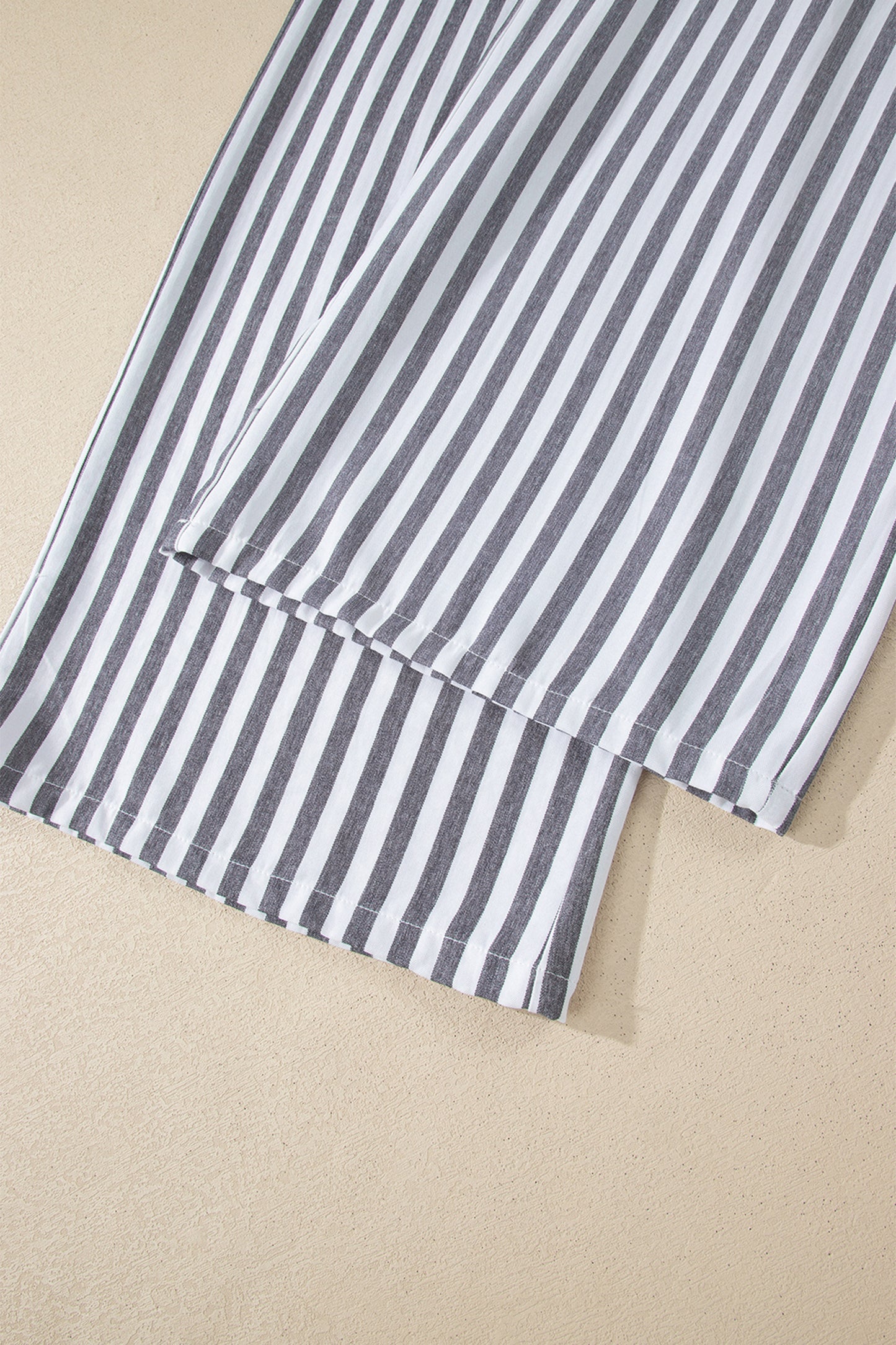 Black Stripe Shirred High Waist Loose Summer Pants