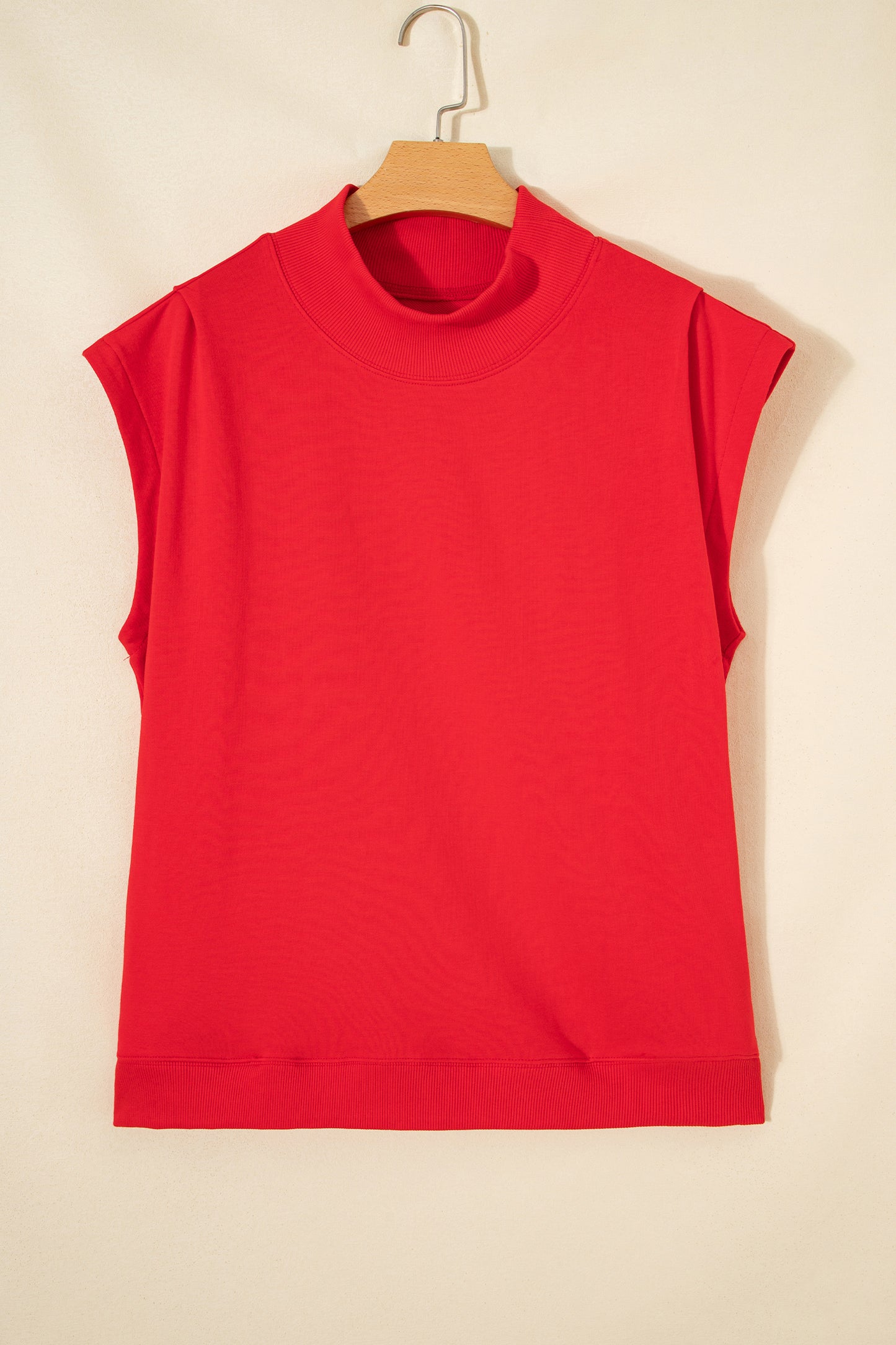 Pink Solid Color High Neck Cap Sleeve Loose Top