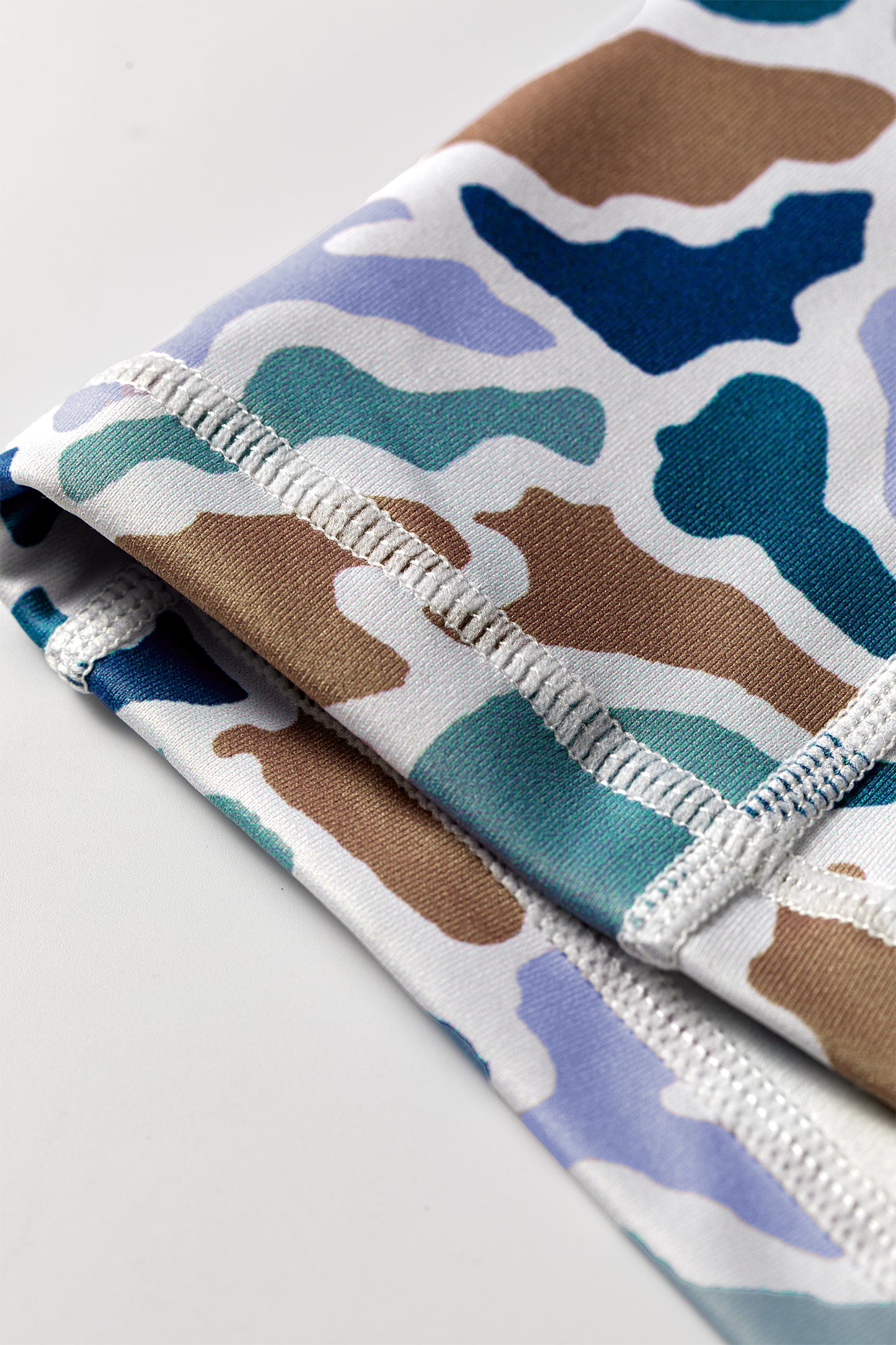 Blue Abstract Camo Printed Seam Detail Biker Shorts