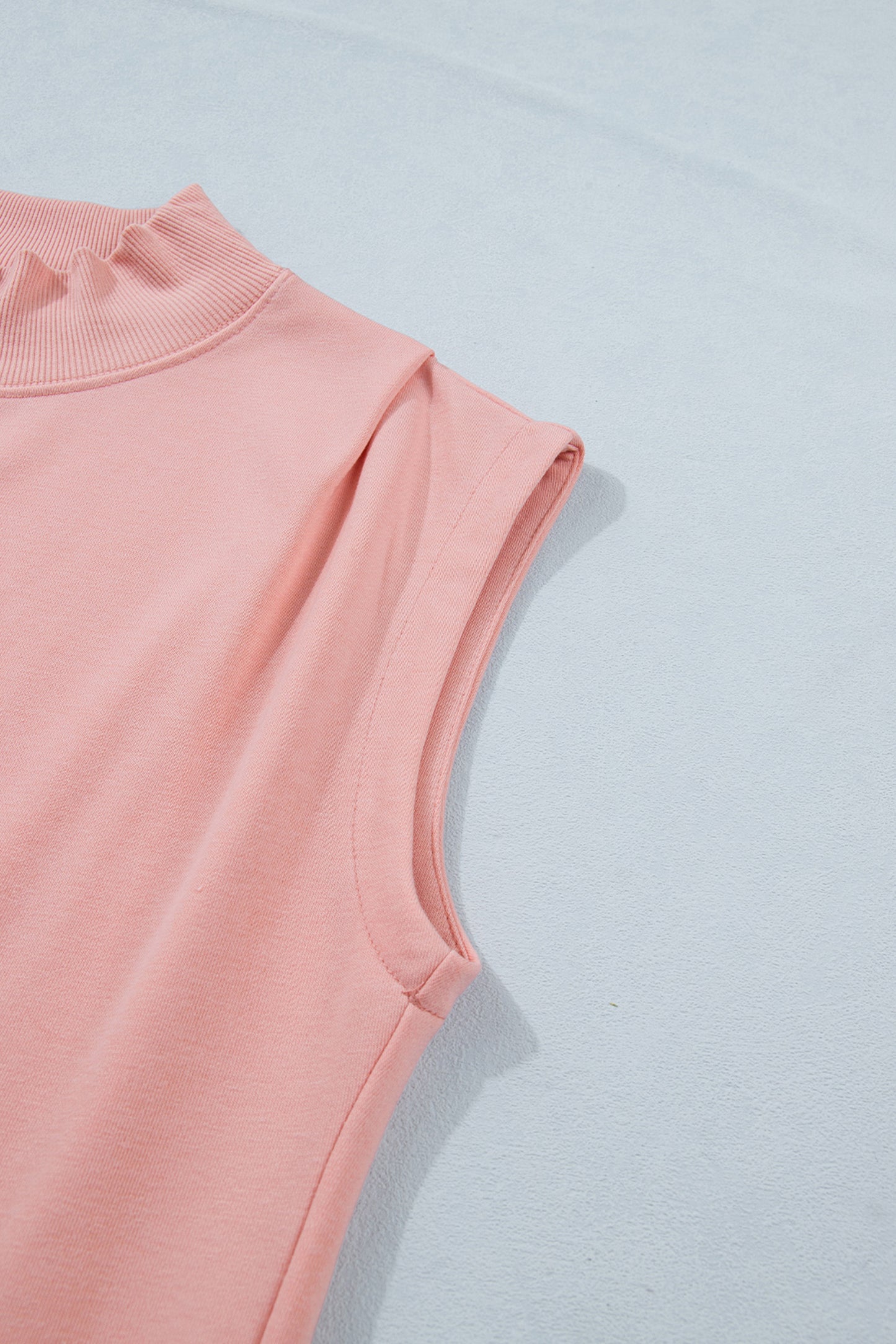 Pink Solid Color High Neck Cap Sleeve Loose Top