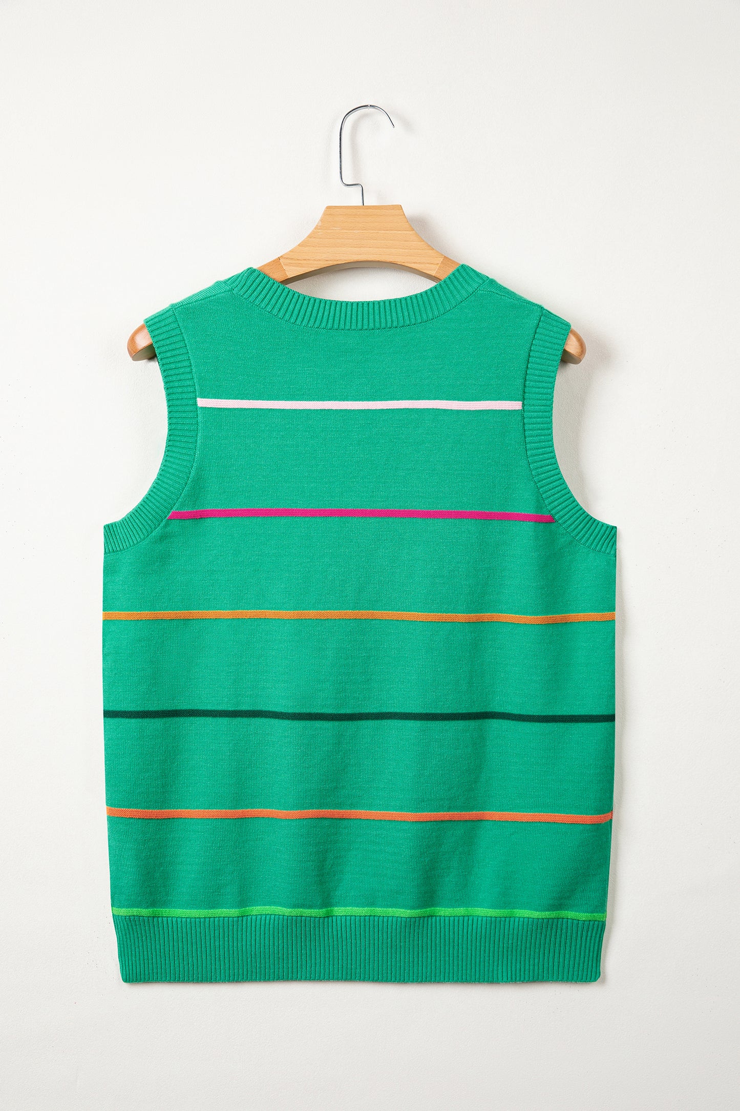 White Stripe Round Neck Knitted Sweater Tank