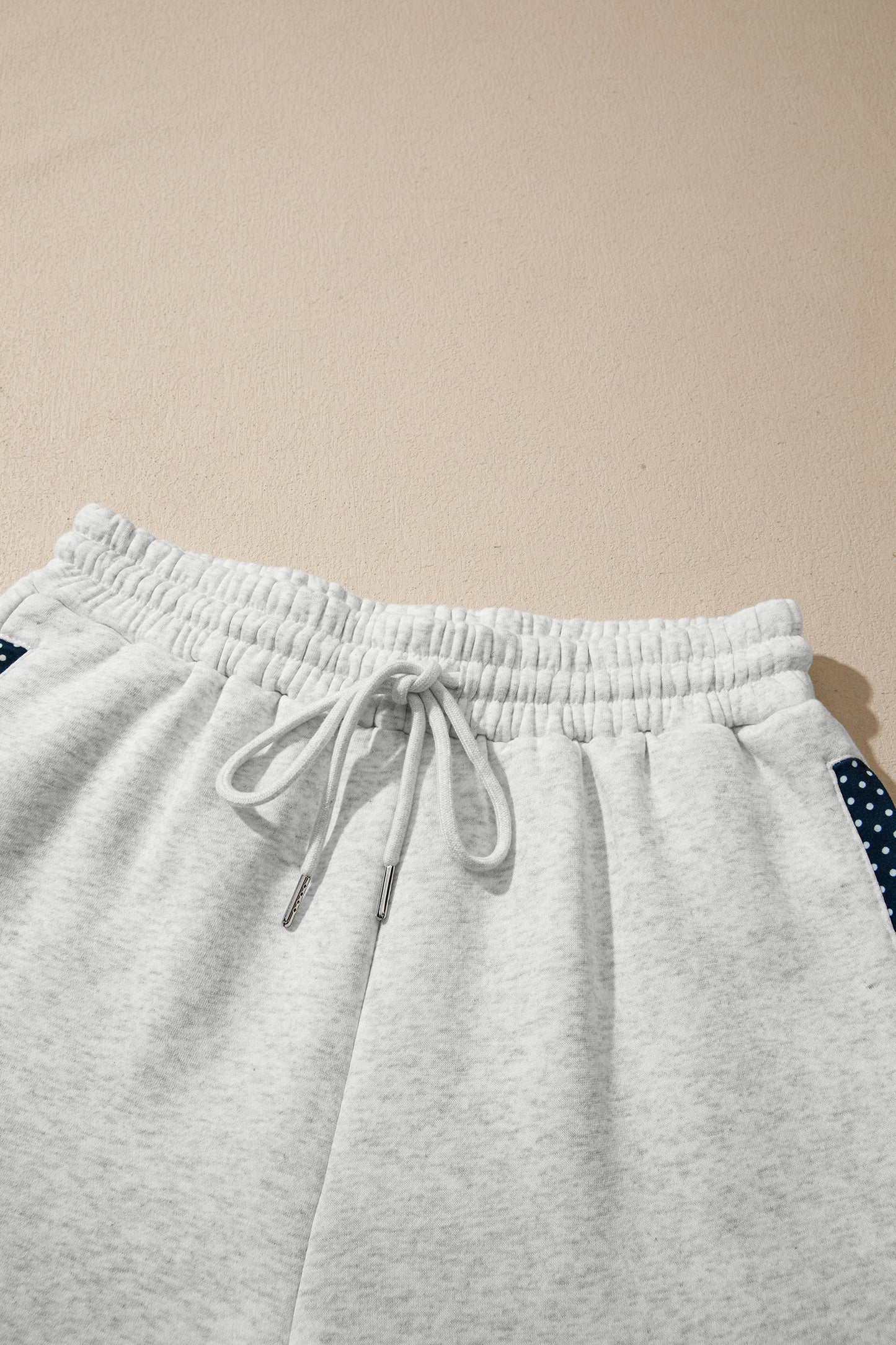 Light Grey Polka Dot Patchwork Mock Neck Pullover Casual Shorts Set