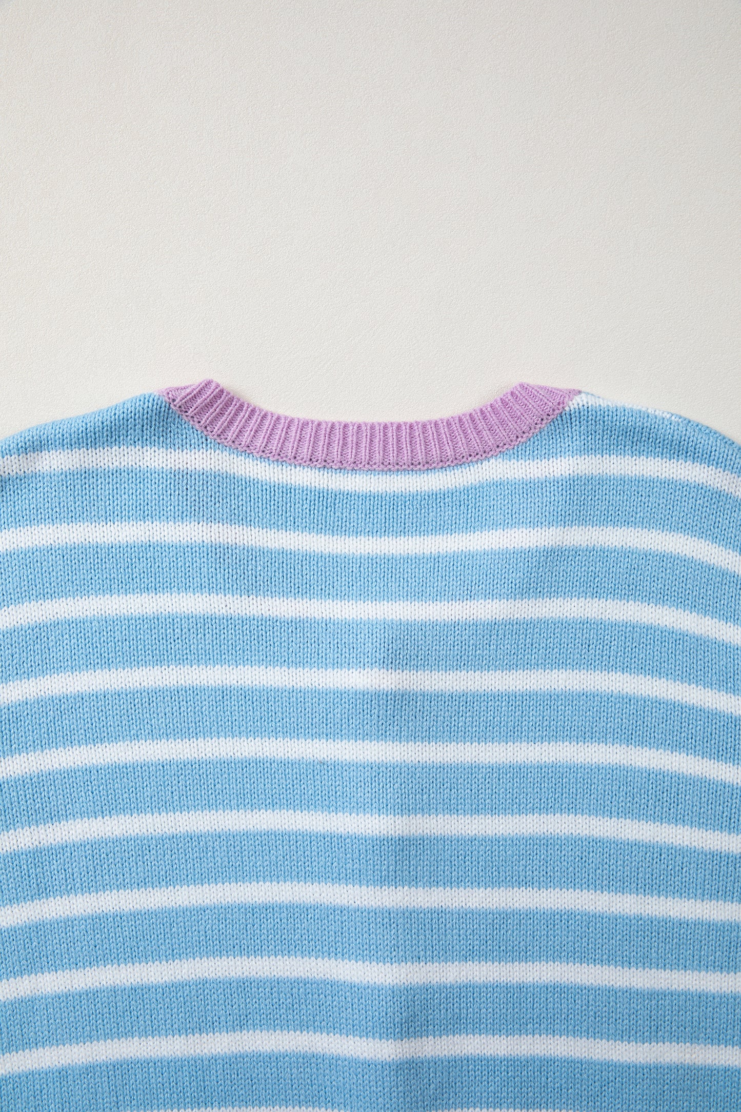 Sky Blue Stripe Contrast Trim Button Down Casual Sweater Cardigan
