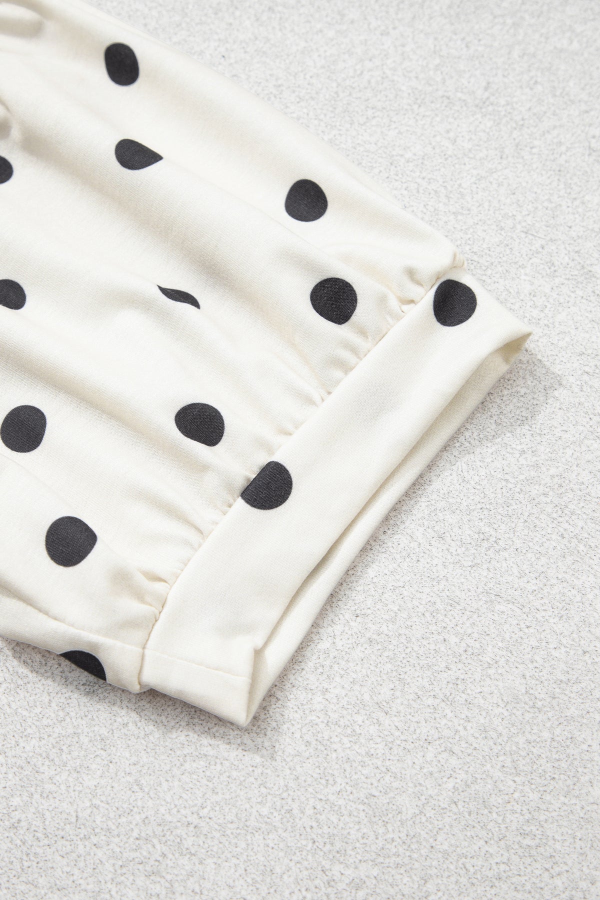Beige Polka Dot Half Sleeve Loose Top Elastic Waist Casual Pants Set