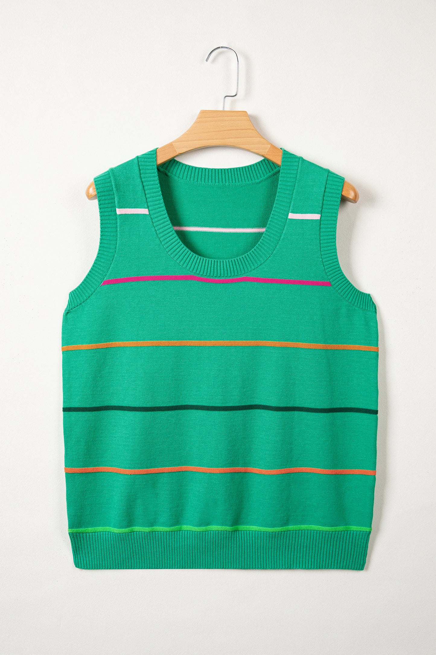 White Stripe Round Neck Knitted Sweater Tank