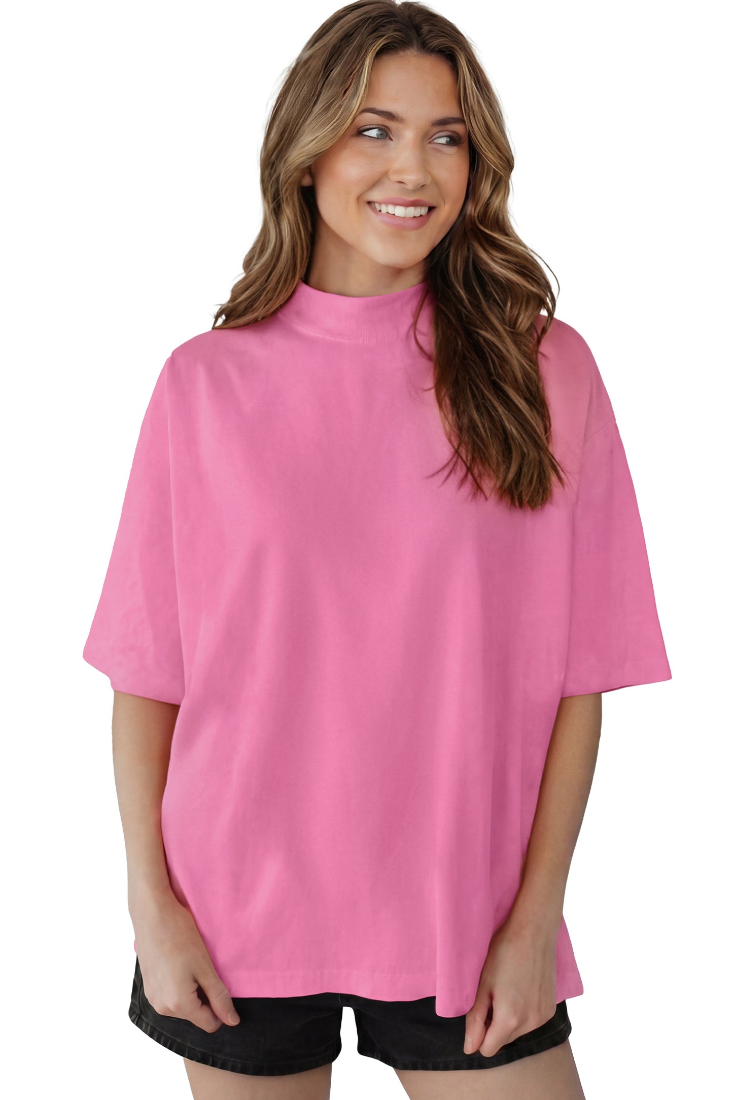 Black Solid Color High Neck Oversize Tee