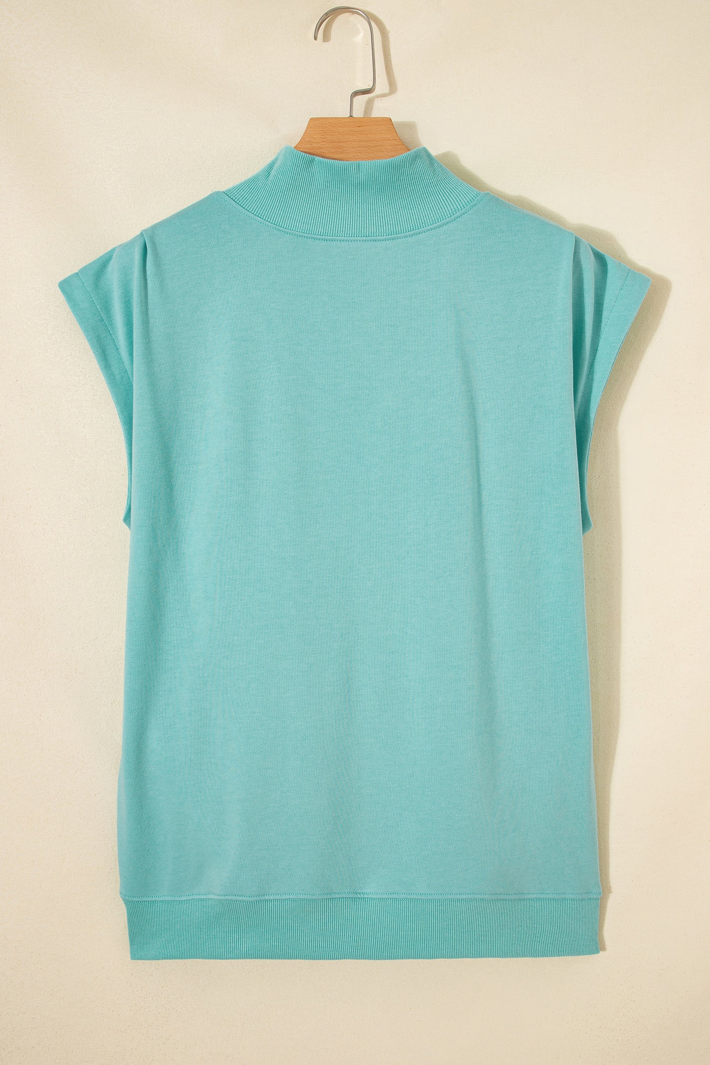 Pink Solid Color High Neck Cap Sleeve Loose Top