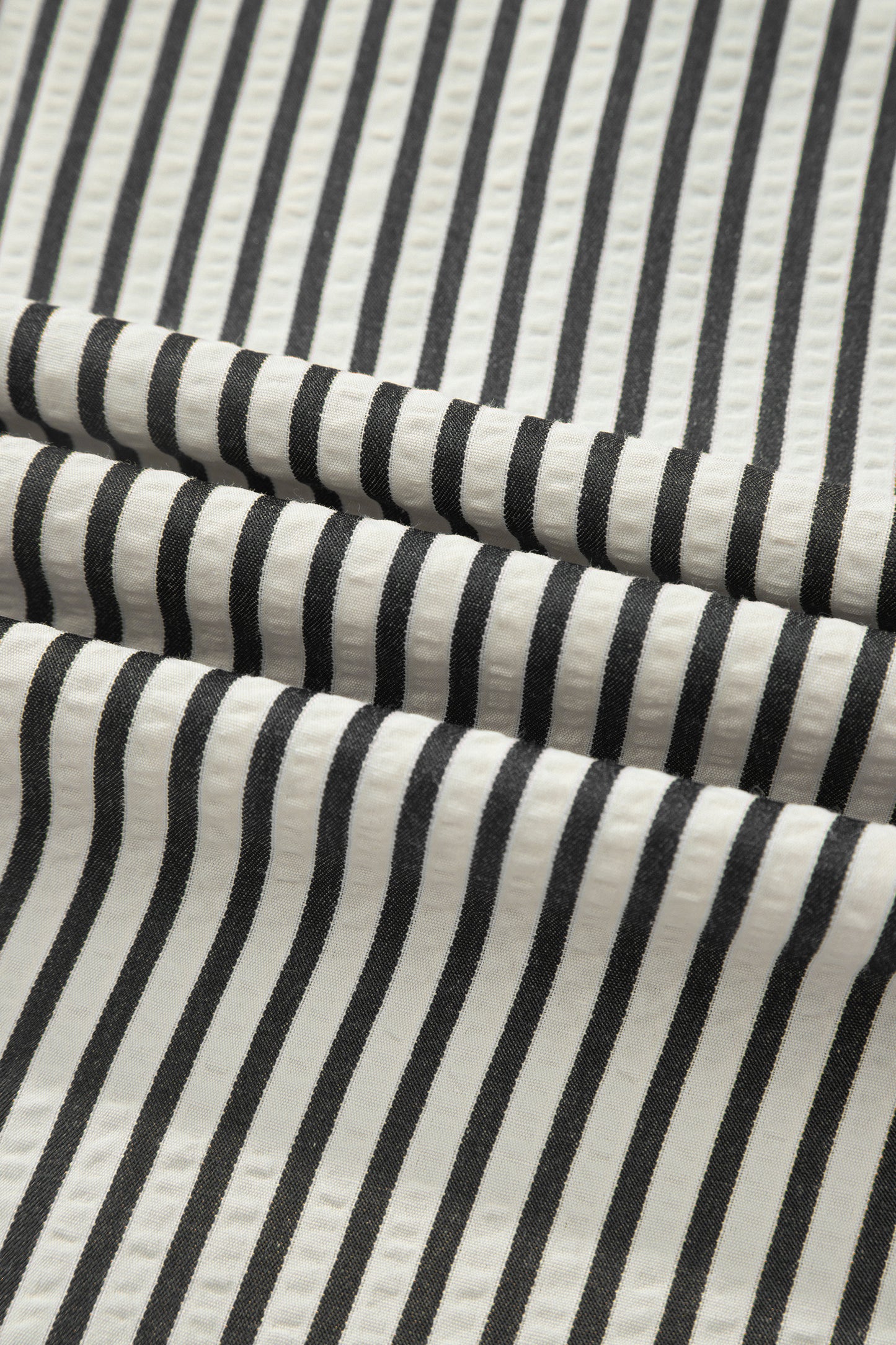Black Stripe Double Ruffled Short Sleeve V Neck Blouse