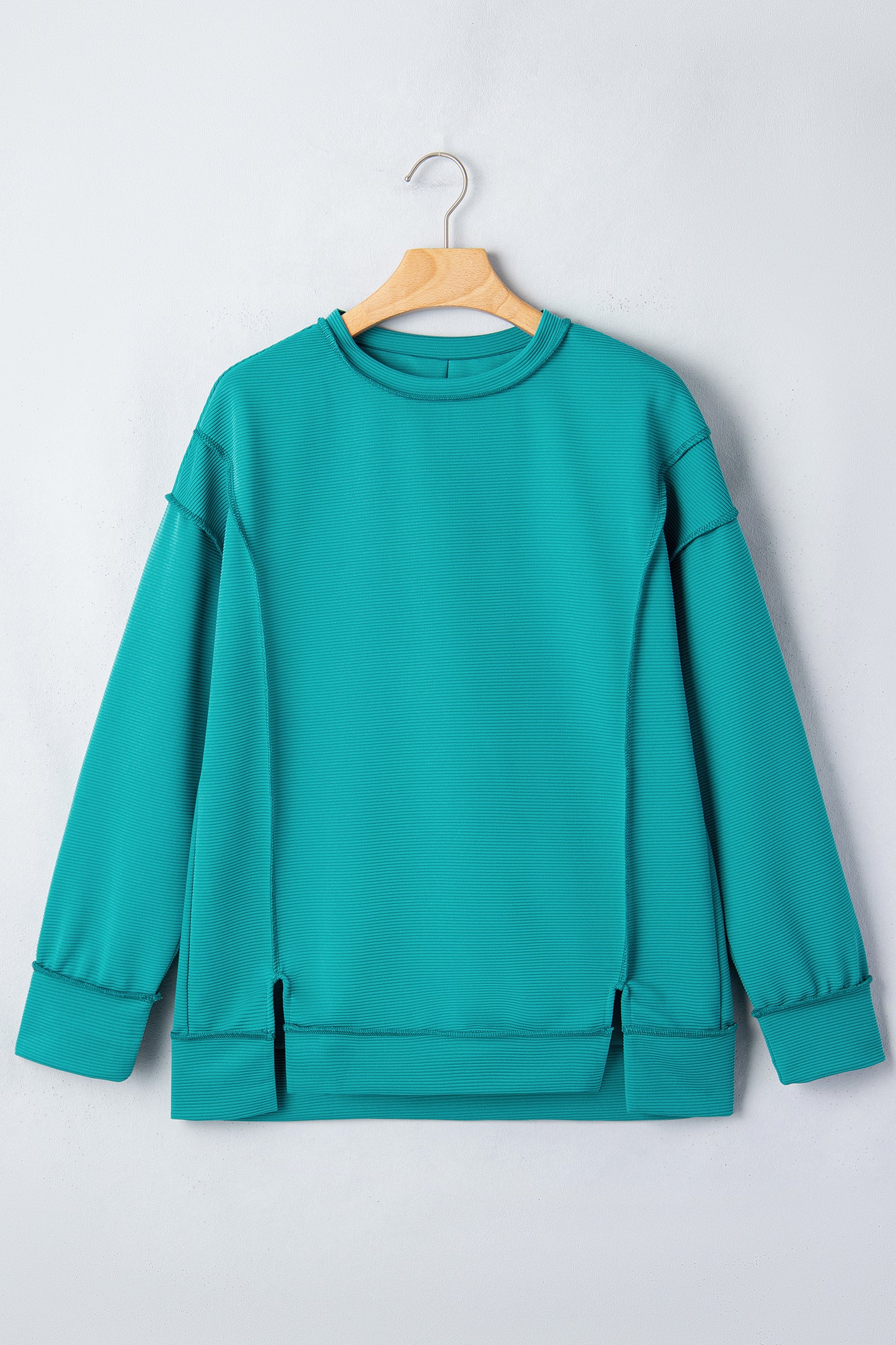 Pink Horizontal Ribbed Exposed Seam Detail Drop Shoulder Baggy Pullover