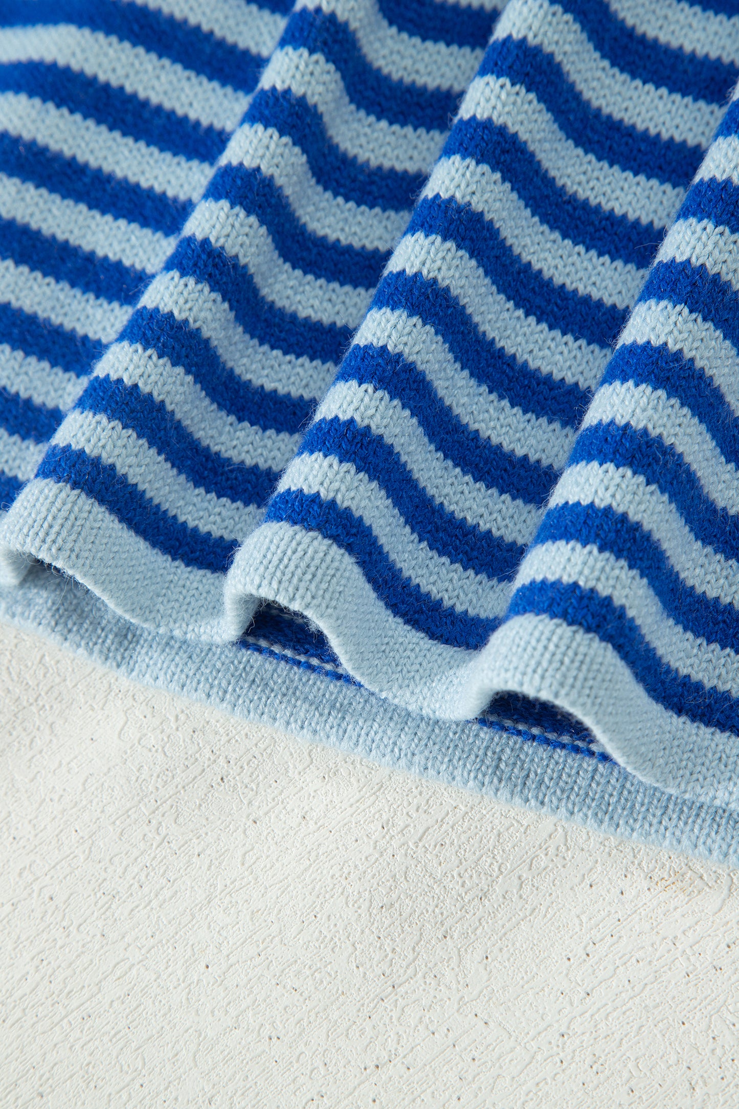 Blue Stripe Loose Half Sleeve Knit Button Down Sweater Cardigan