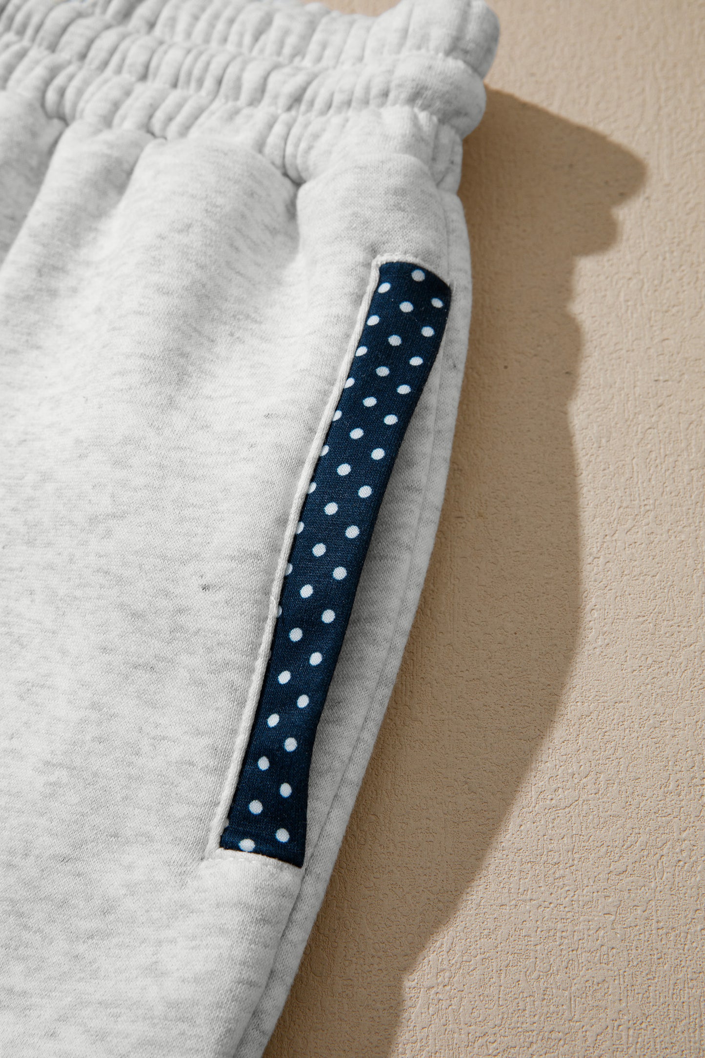 Light Grey Polka Dot Patchwork Mock Neck Pullover Casual Shorts Set