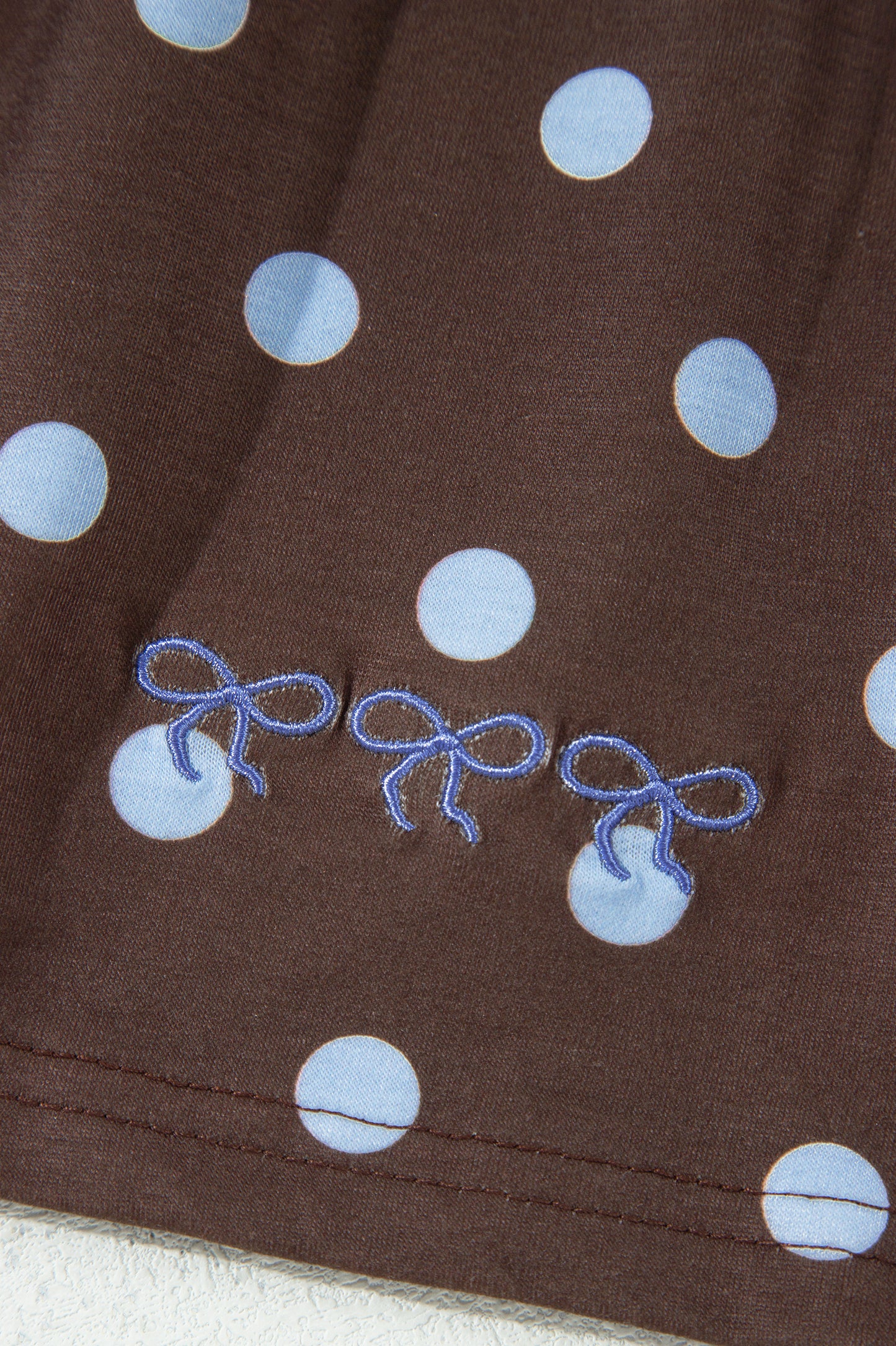 Brown Polka Dot Long Sleeve Pullover Embroidered Bow Detail 2pcs Skort Set