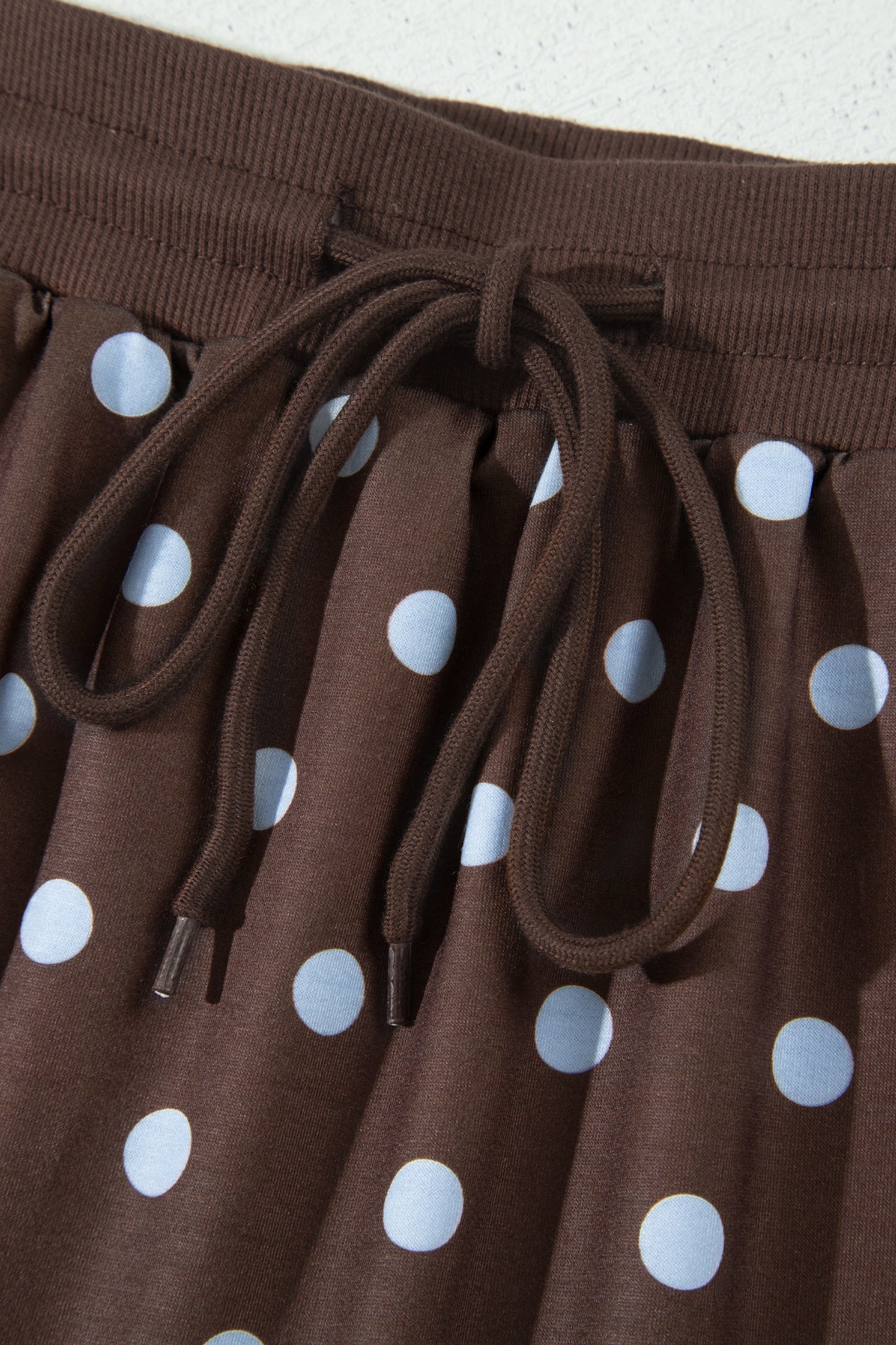 Brown Polka Dot Long Sleeve Pullover Embroidered Bow Detail 2pcs Skort Set