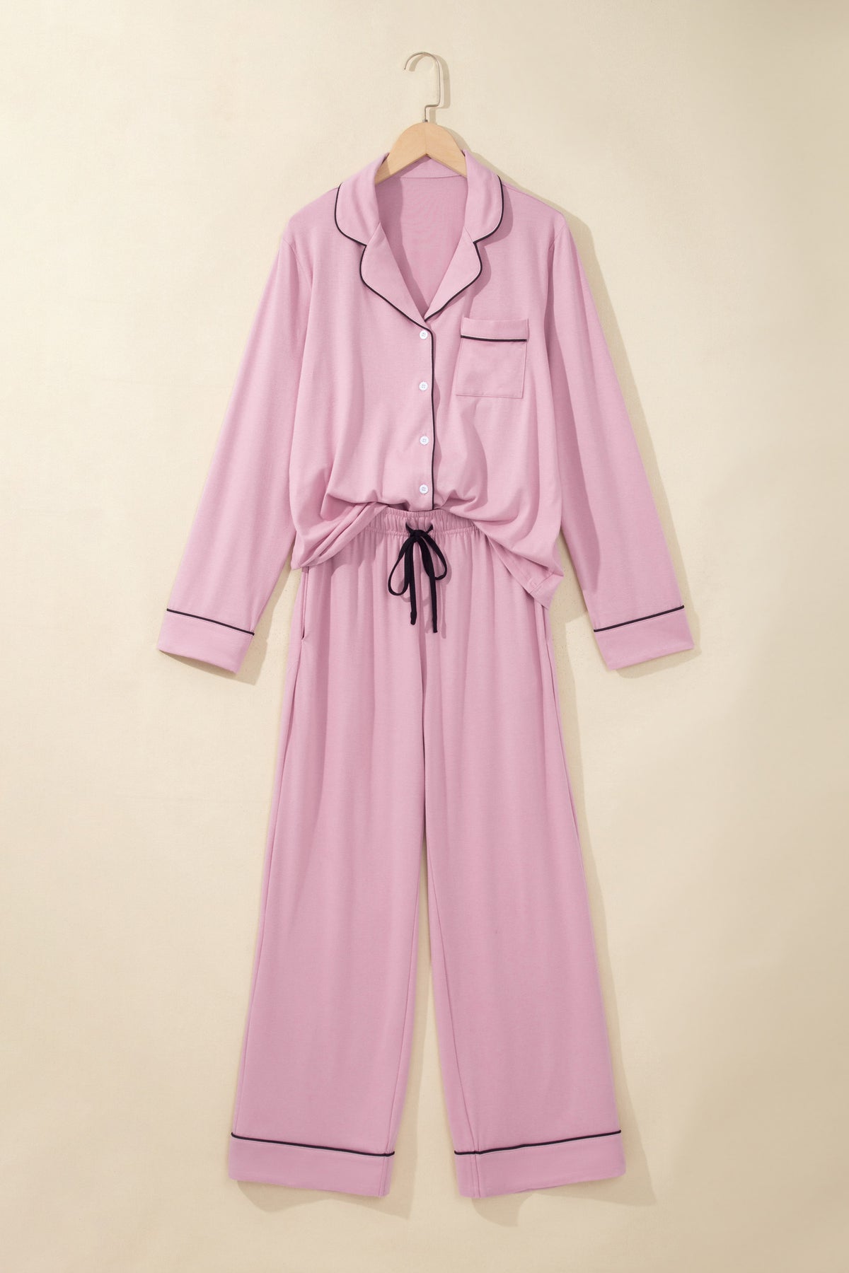 Delicacy Long Sleeve Colorblock Patchwork Two Piece Home Wear Lounge Set