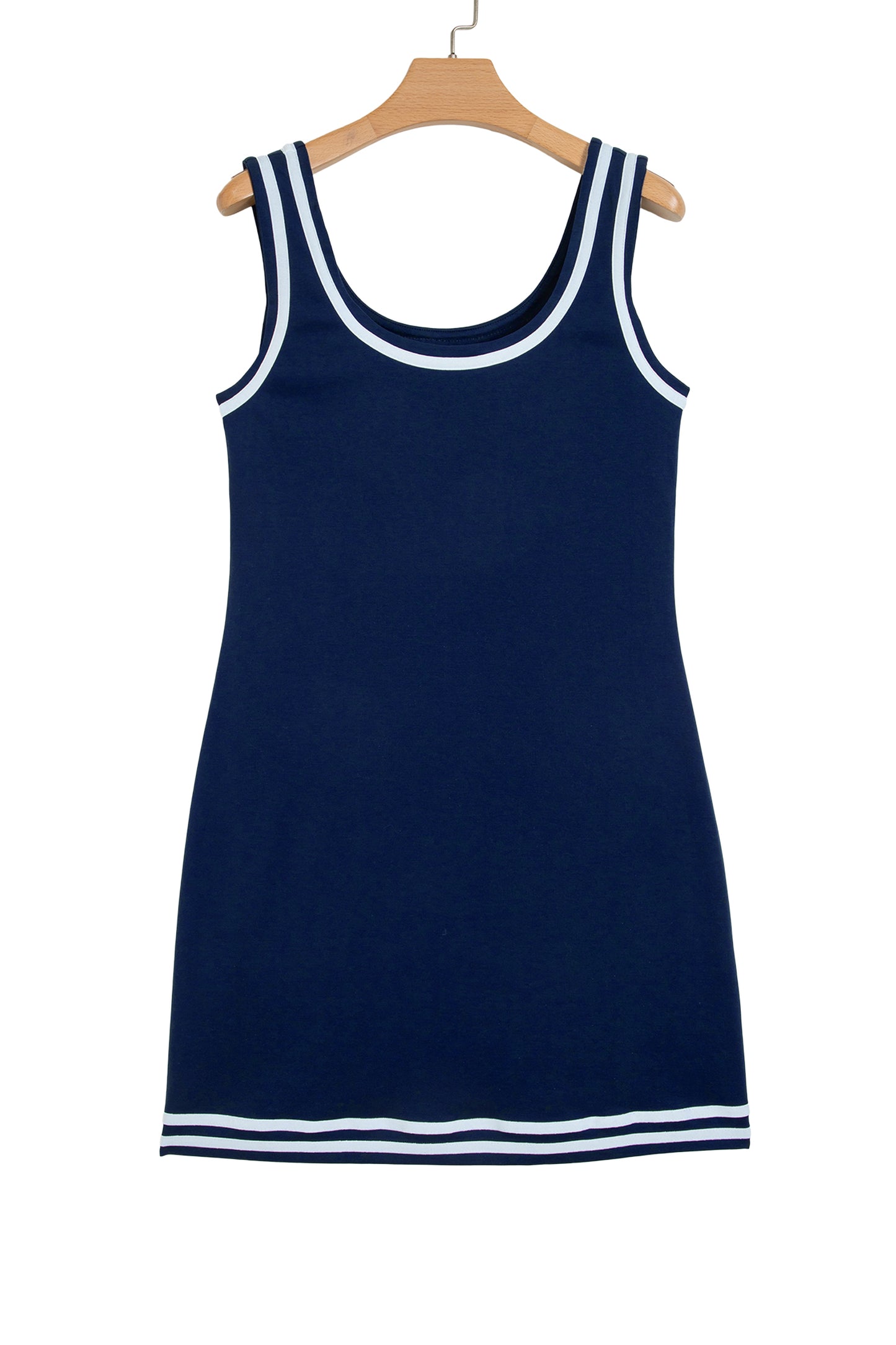 Dirty blue Contrast Trim U Neck Sleeveless Mini Dress