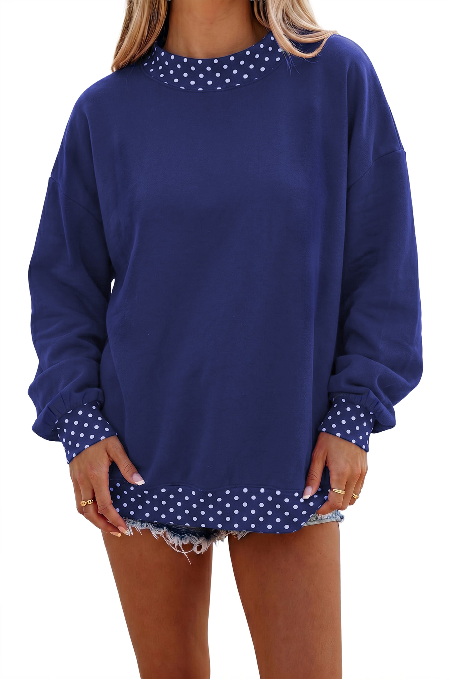 Burgundy Colorblock Polka Dot Contrast Trim Oversized Sweatshirt