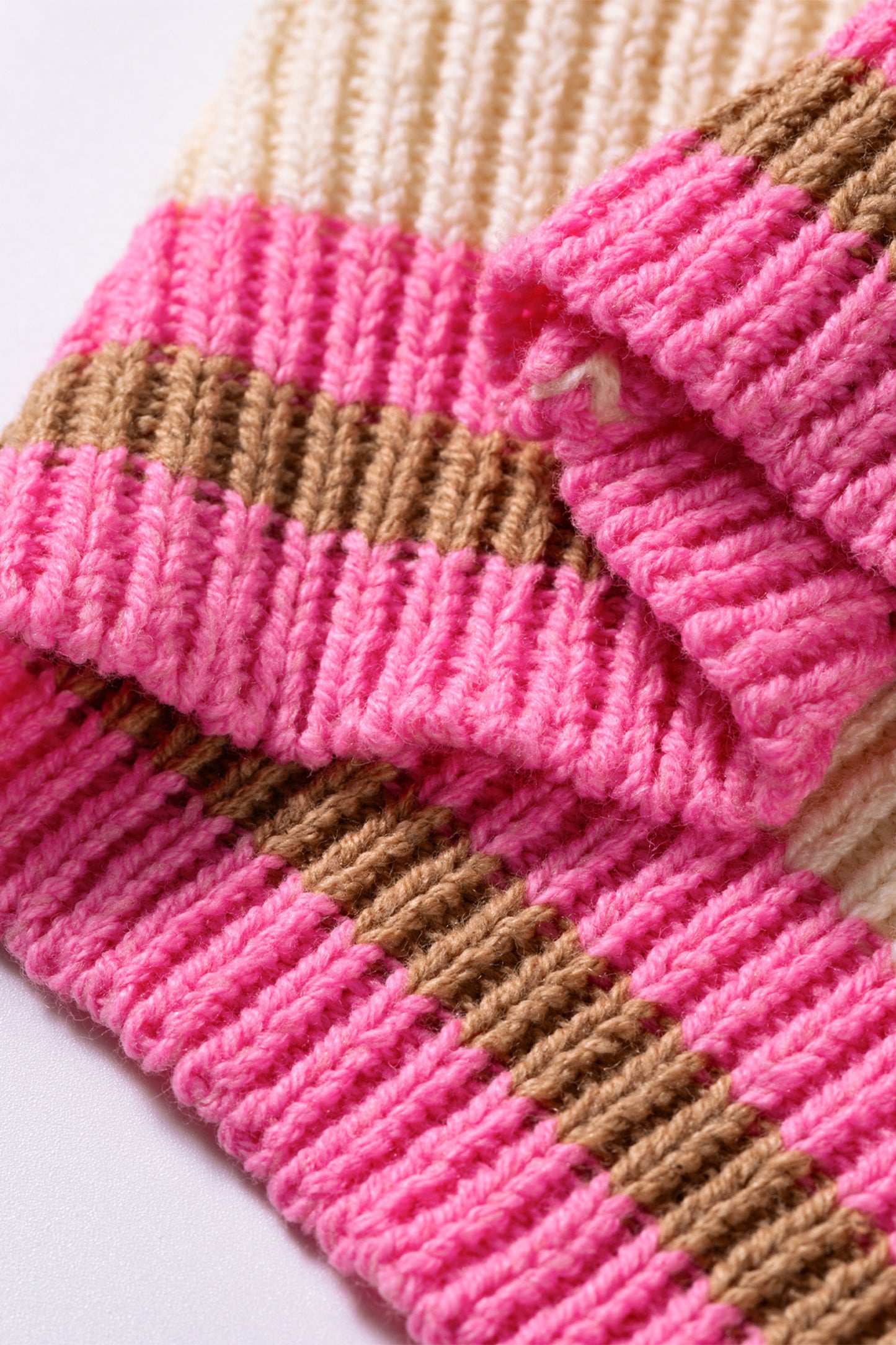 Pink Stripe Striped Colorblock Texture Drop Shoulder Sweater