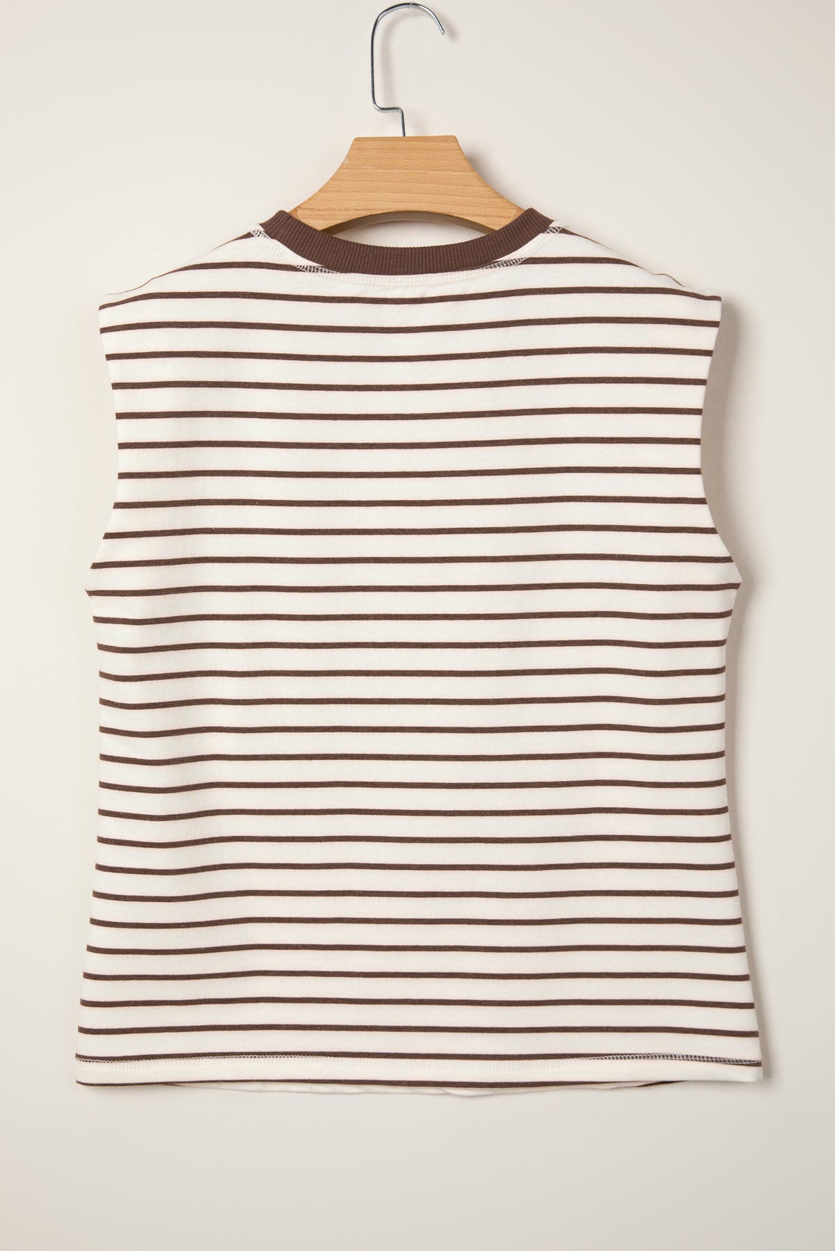 Red Stripe Ribbed Round Neck Trim Loose Tank Top