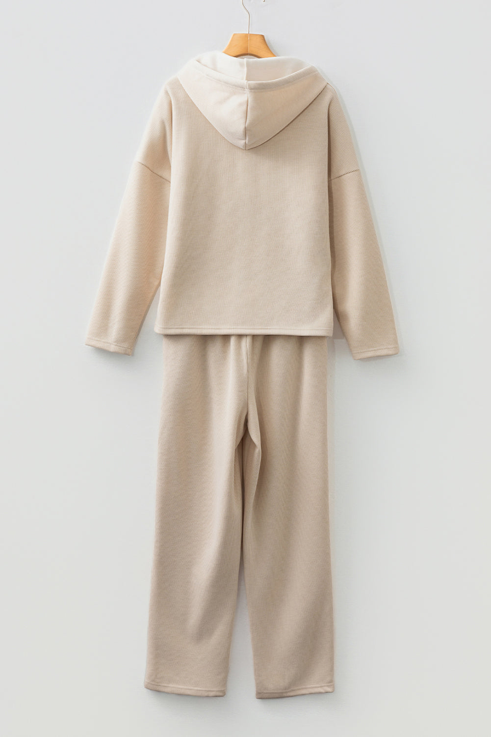 Dark Khaki Leopard Drawstring Pullover Hoodie and High Waist Pants Corduroy Suit