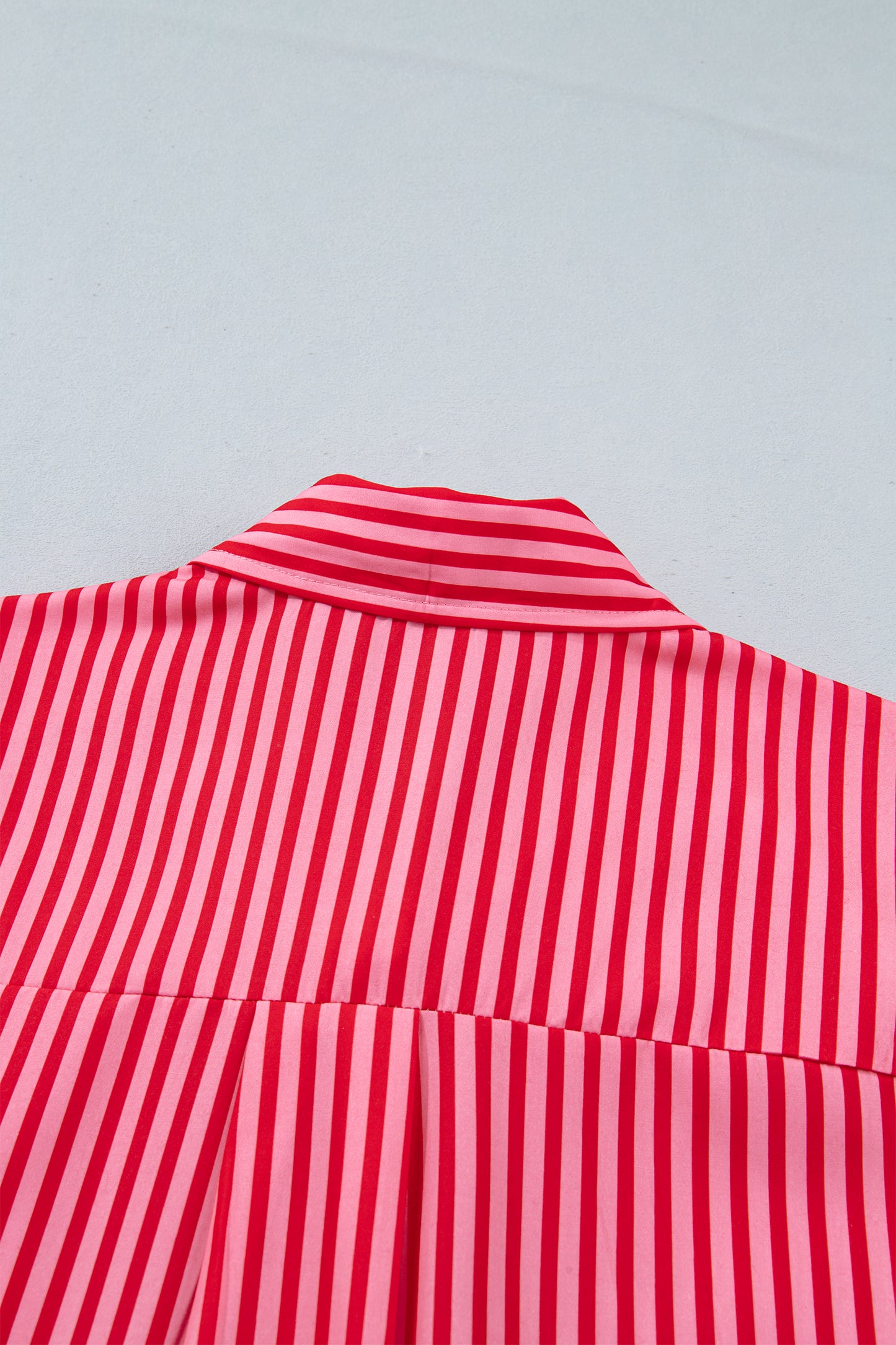 Red Stripe Button-Up Shirt Long Sleeve Patch Pocket Casual Shirt