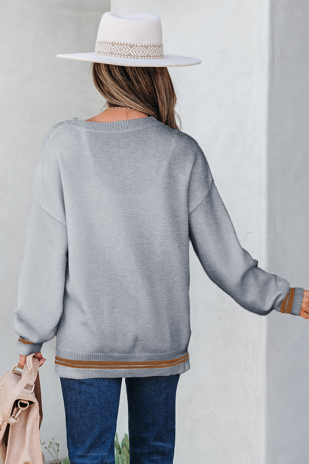 Light Grey See You Cowboy Embroidered Western Graphic Sweater