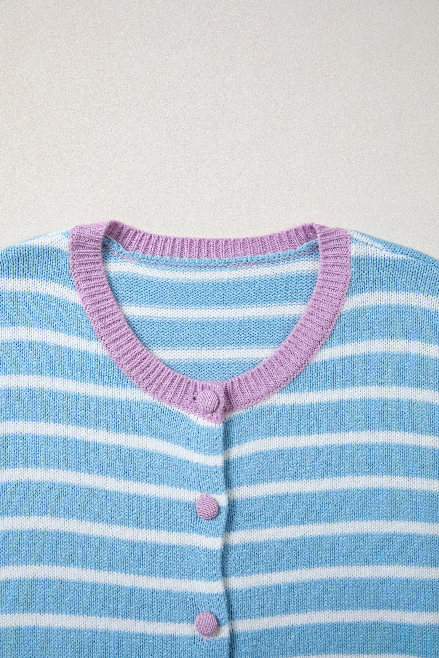 Sky Blue Stripe Contrast Trim Button Down Casual Sweater Cardigan