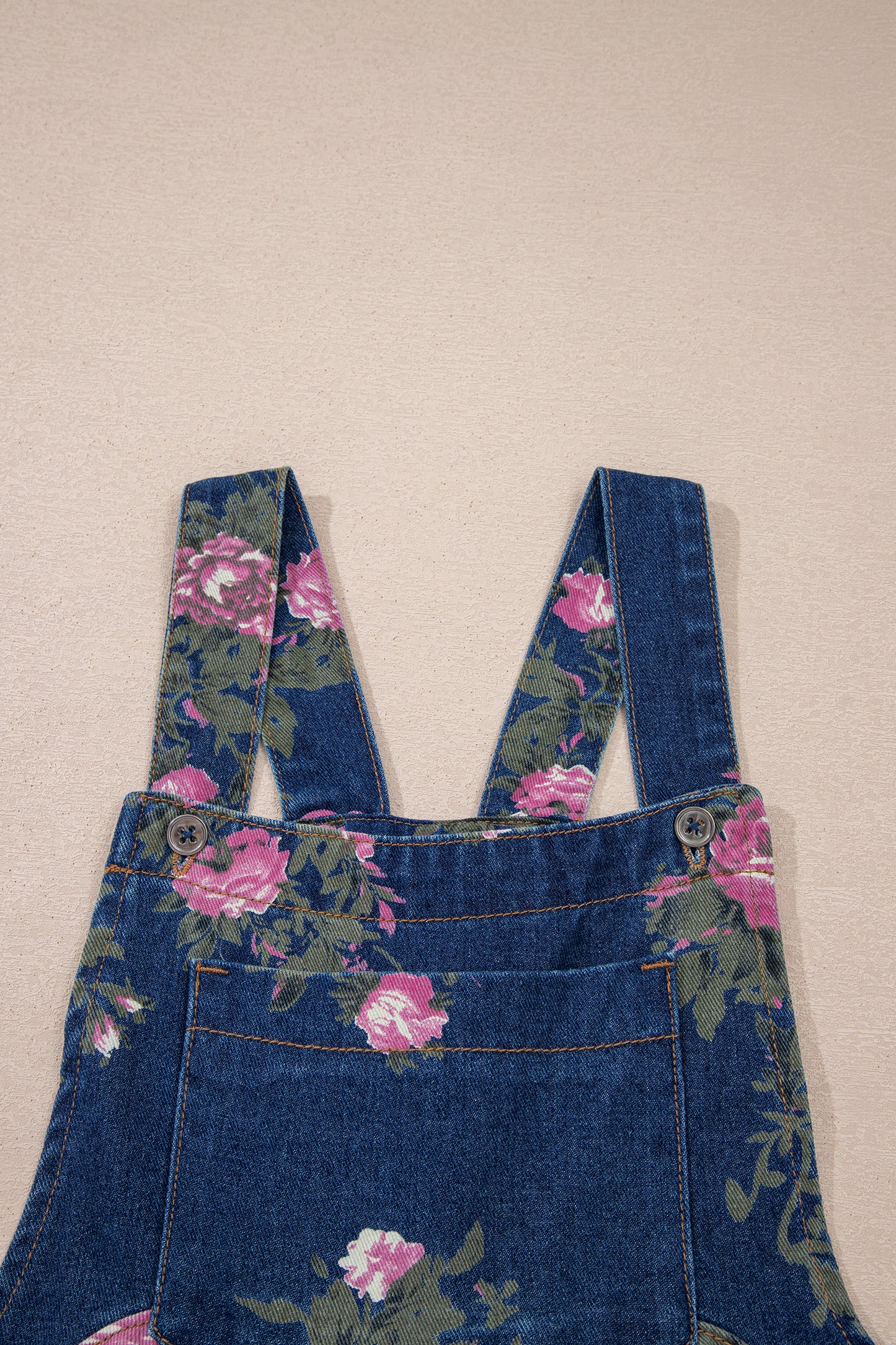 Gray Beau Floral Print Pleated High Waist Wide Leg Denim Jumpsuit