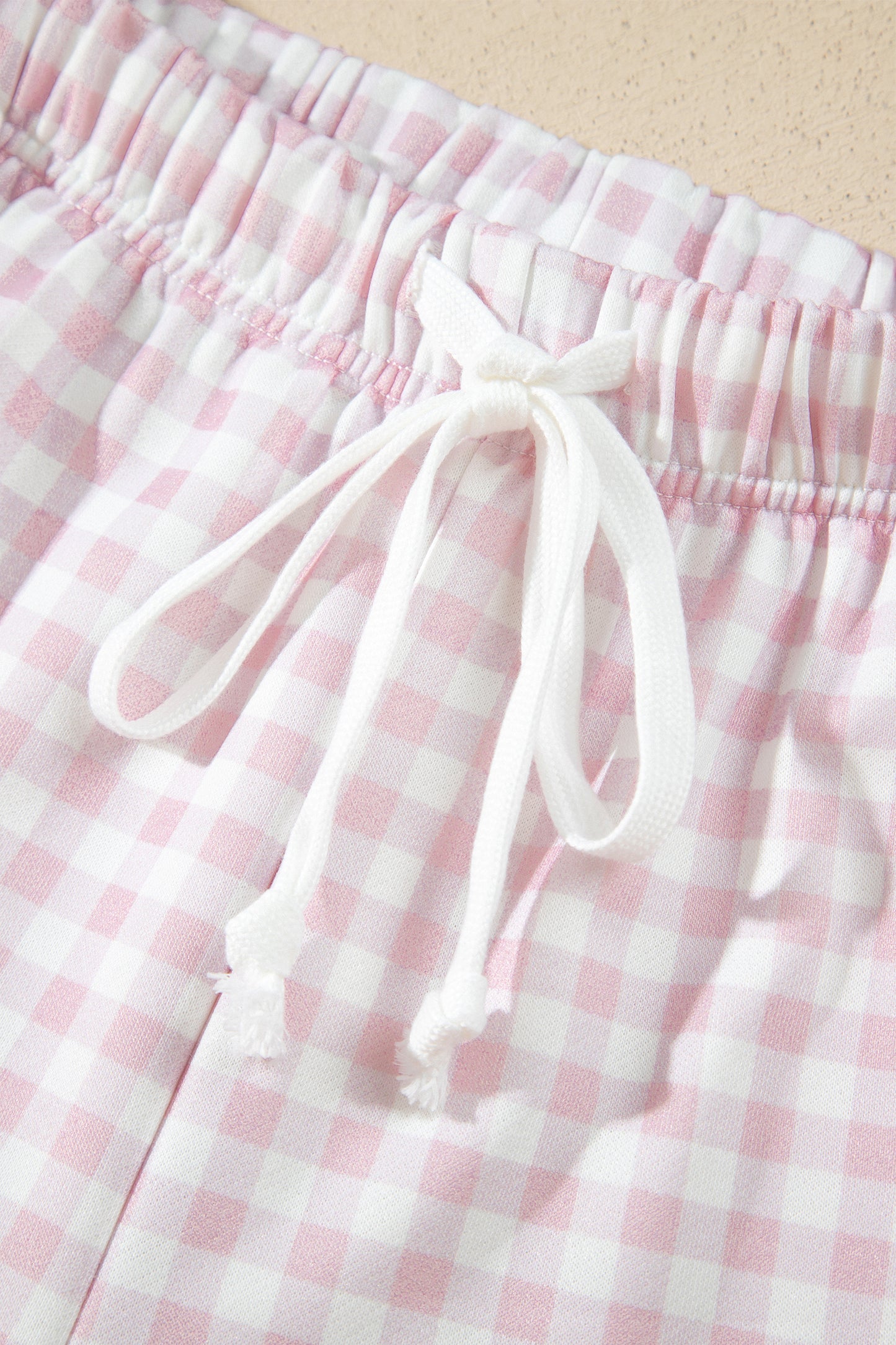 Pink Plaid Baggy Pullover Drawstring Casual Shorts 2pcs Outfit