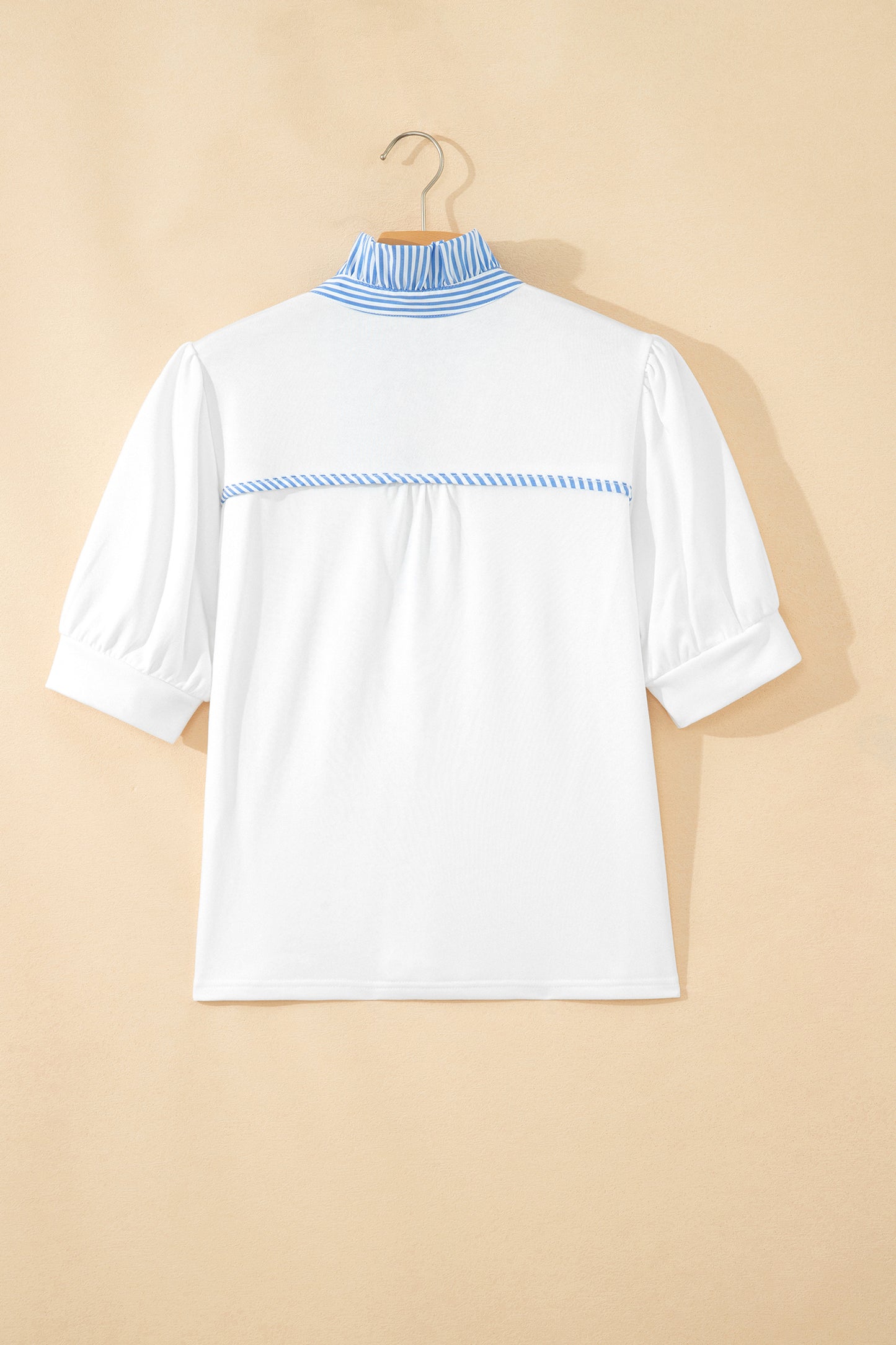 Fiery Red Striped Frilled Collar Short Sleeve Blouse