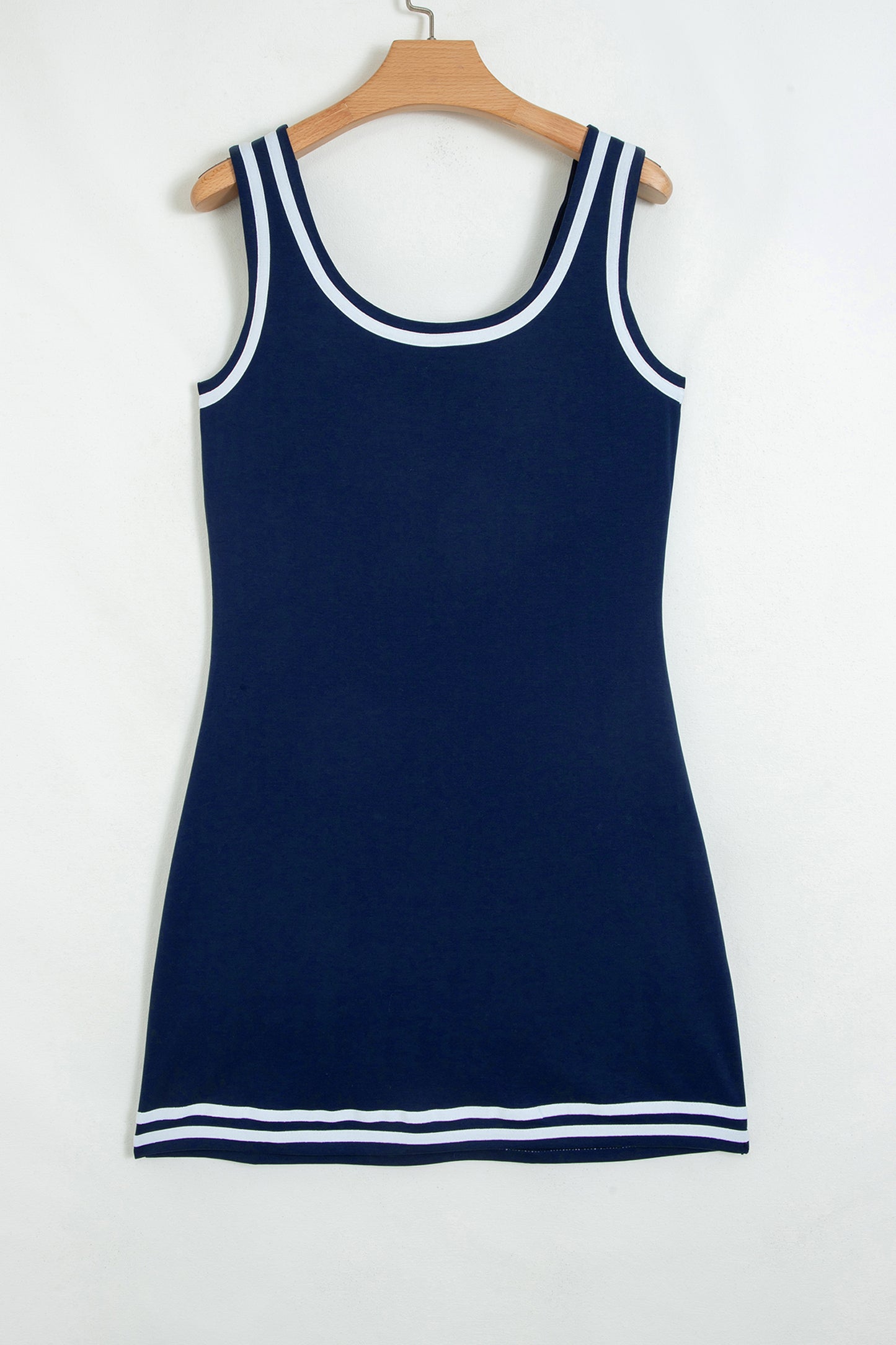 Dirty blue Contrast Trim U Neck Sleeveless Mini Dress